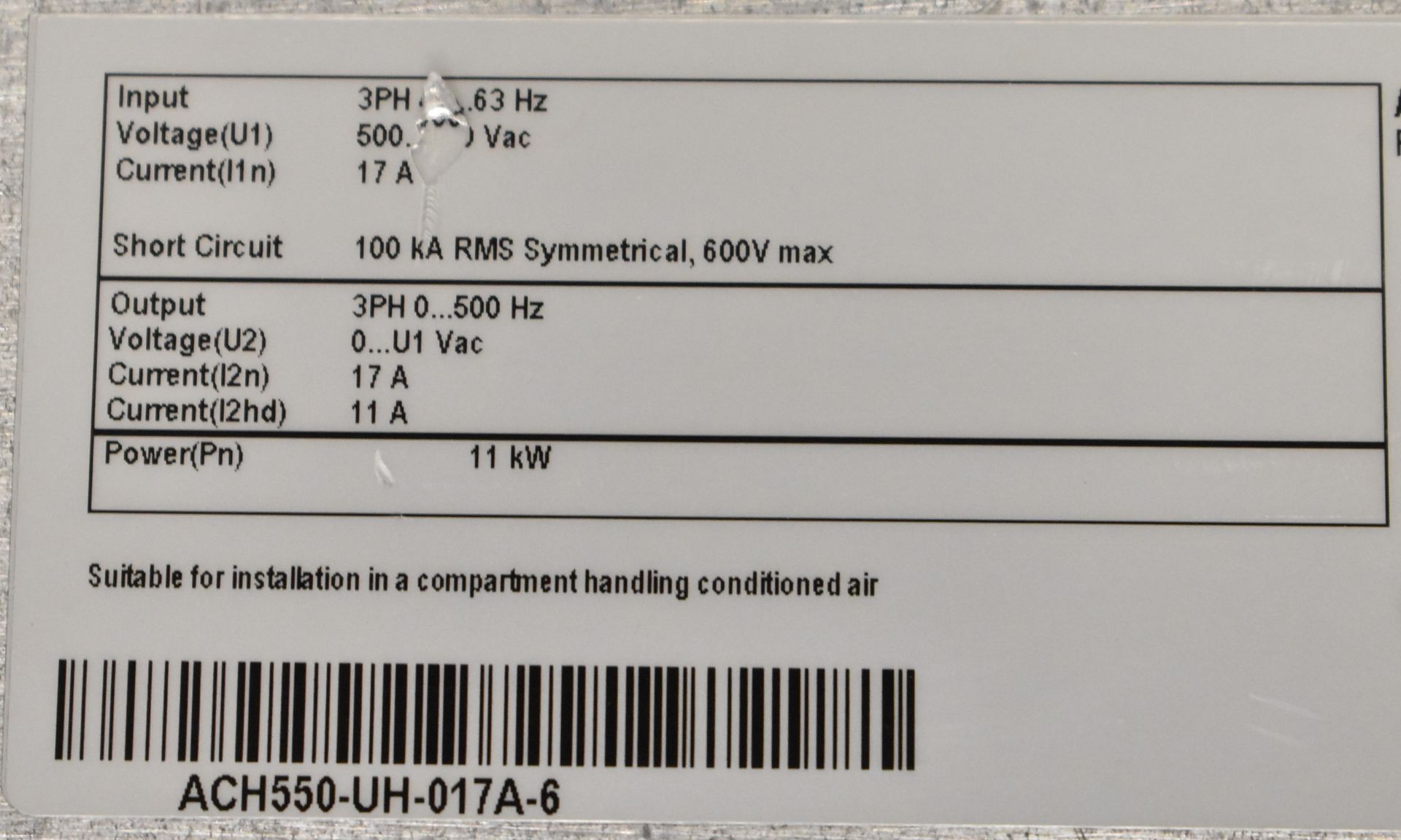 ABB (2018) ACH550-UH-022A-6 20 HP VARIABLE FREQUENCY DRIVE WITH 500-600V/3PH/48-63HZ, S/N N/A [ - Image 2 of 2