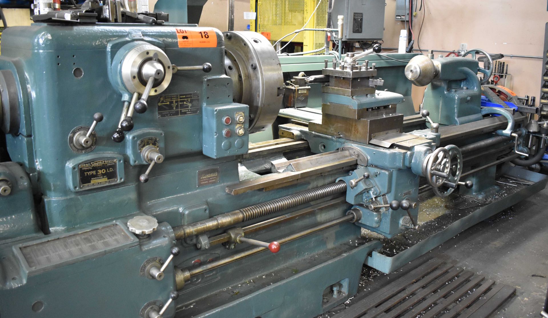 DEAN, SMITH & GRACE TYPE 30LD ENGINE LATHE WITH 30" SWING, 84" BETWEEN CENTERS, 4" SPINDLE BORE,