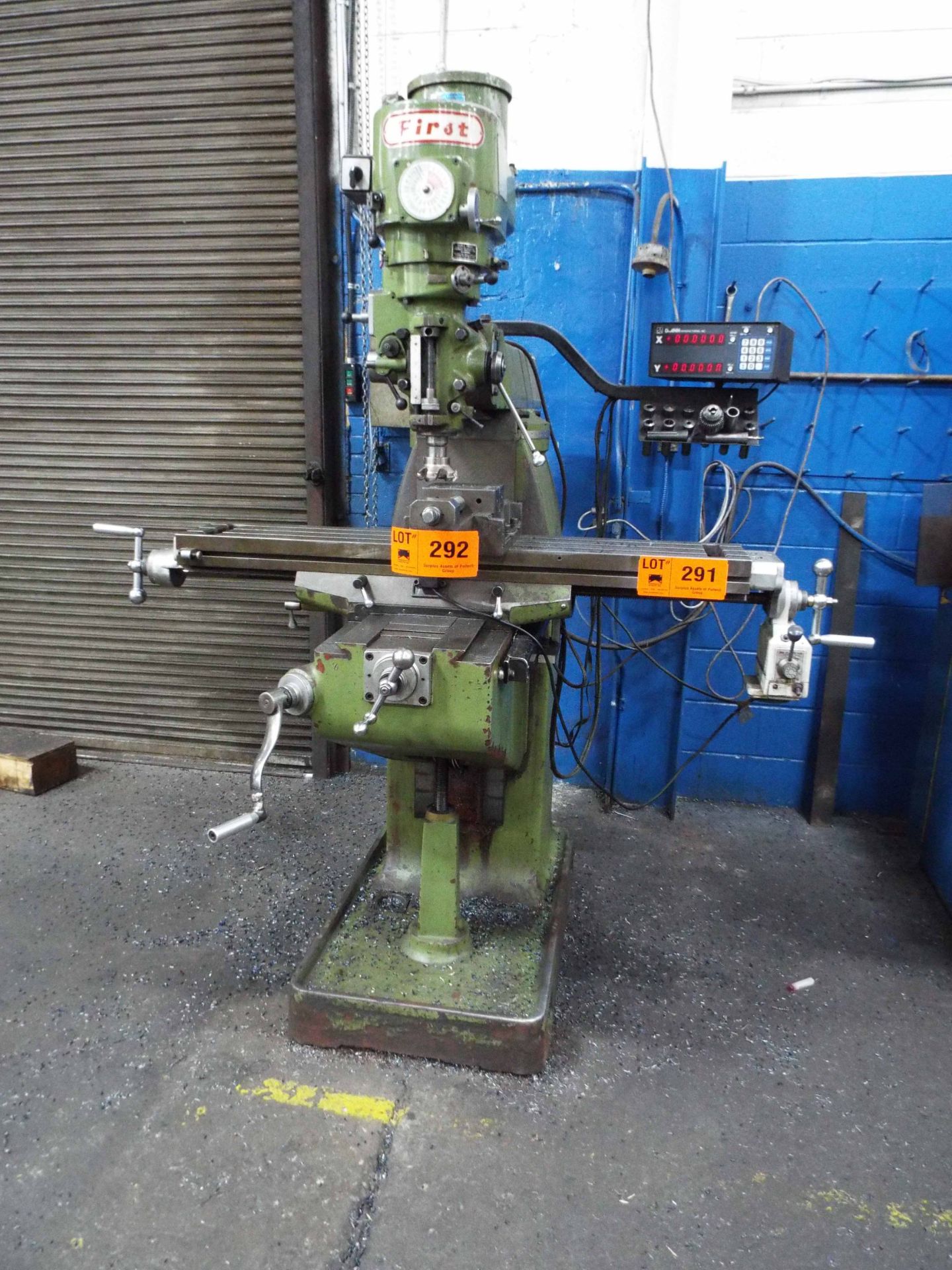 FIRST LC-18VA VERTICAL MILLING MACHINE WITH 49"X9" TABLE, SPEEDS TO 4500 RPM, D-ANN 2-AXIS DRO, S/N:
