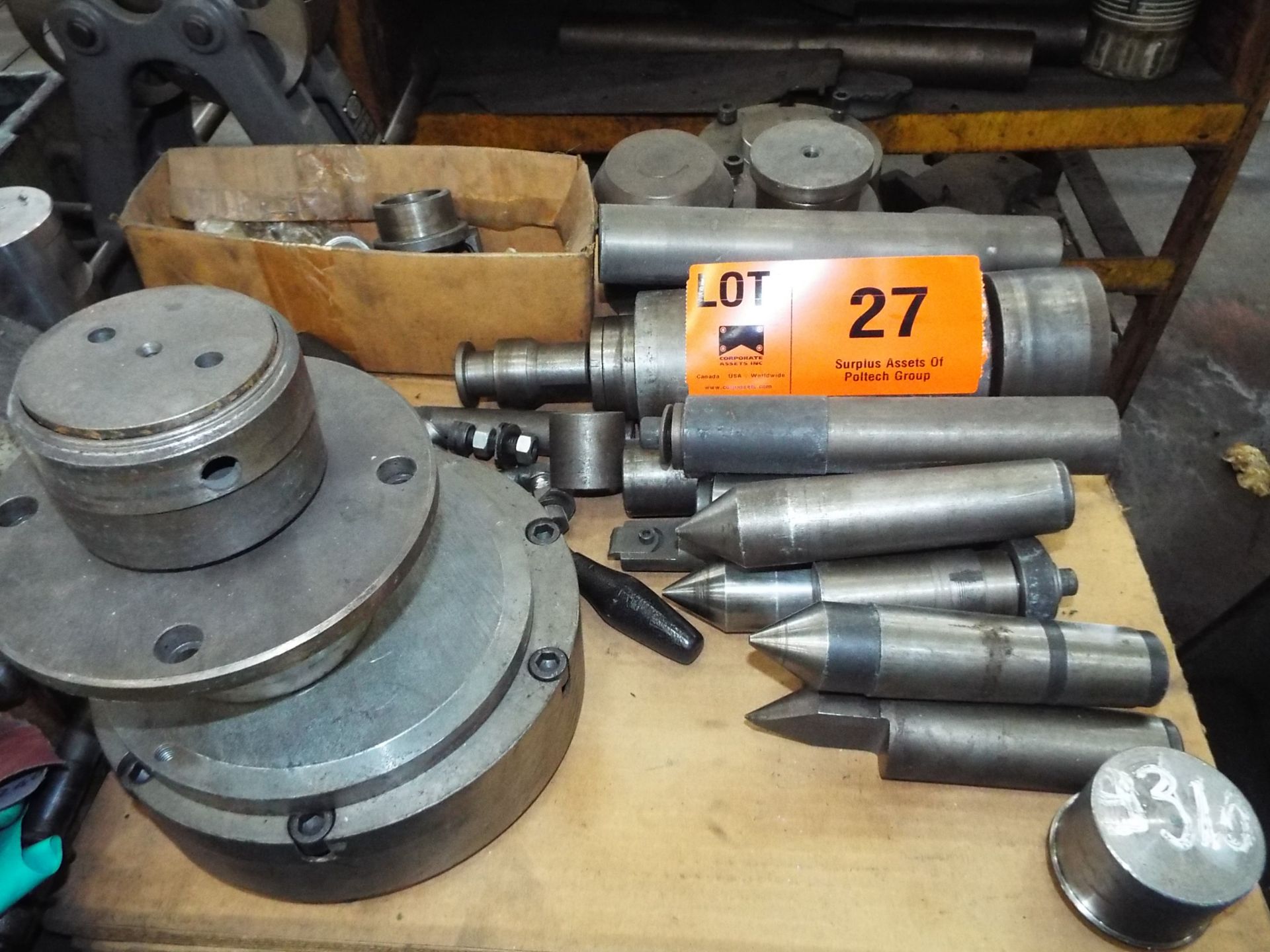 LOT/ UNIVERSAL GRINDER SPARE PARTS, WHEEL HUBS, GRINDING WHEELS, CENTERS (LOCATED AT 460 SIGNET