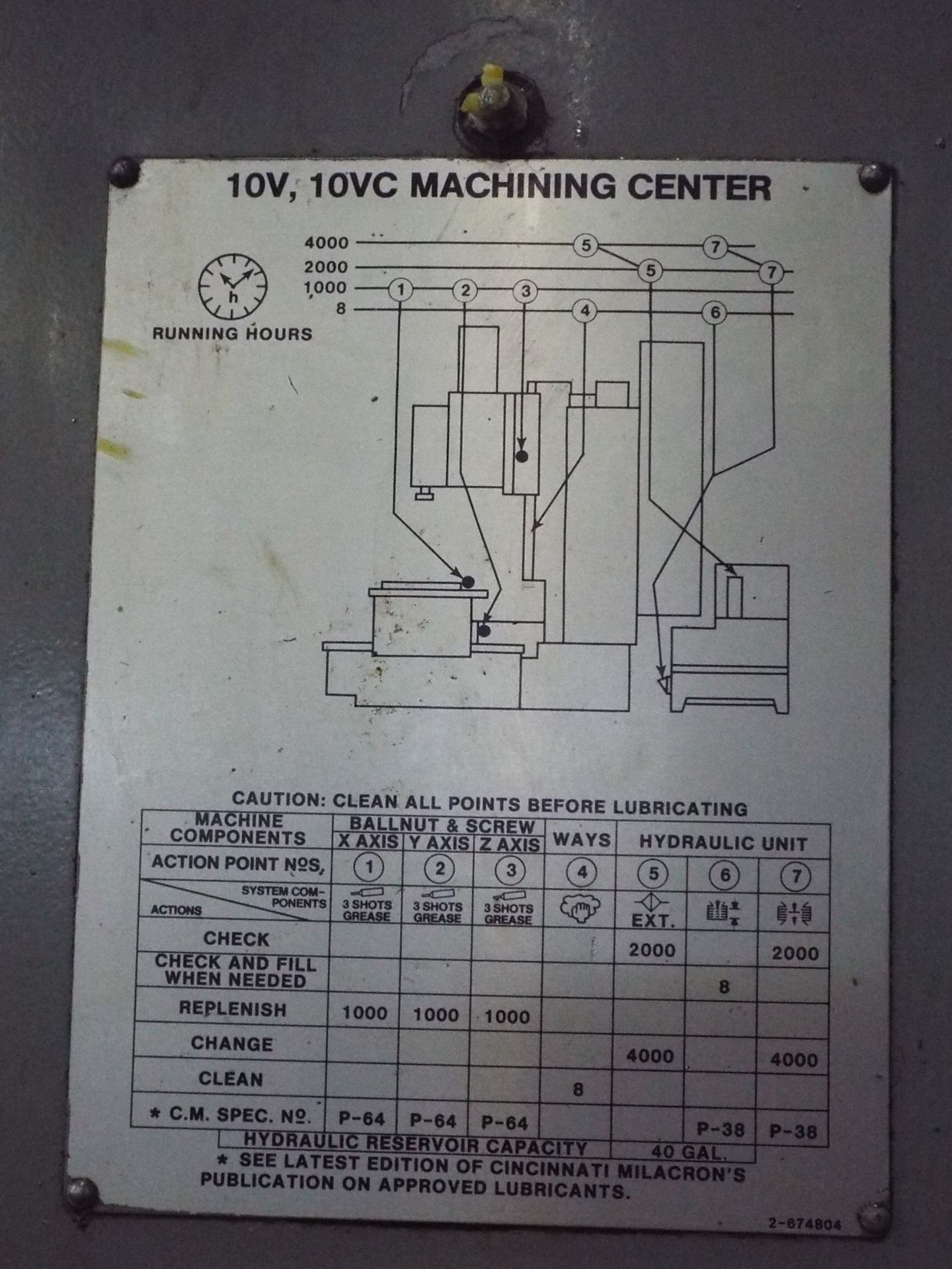 CINCINNATI MILACRON 10VC-1250 CNC VERTICAL MACHINING CENTER WITH ACRAMATIC 900 CNC CONTROL, 26" - Image 9 of 11