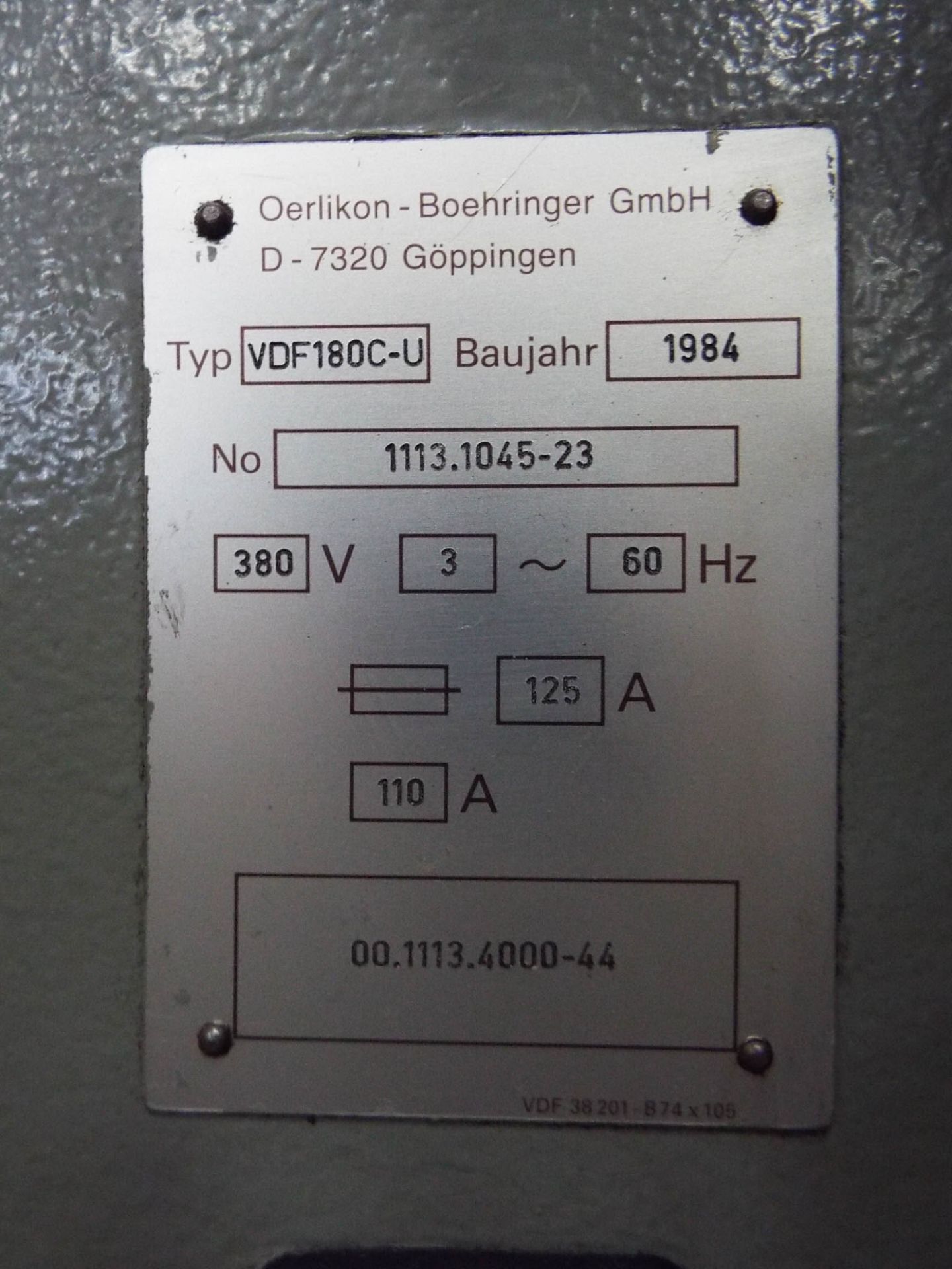 OERLIKON BOEHRINGER VDF 180C-U CNC TURNING CENTER WITH PHILLIPS VDFB2T CNC CONTROL, 12" SWING OVER - Image 8 of 11