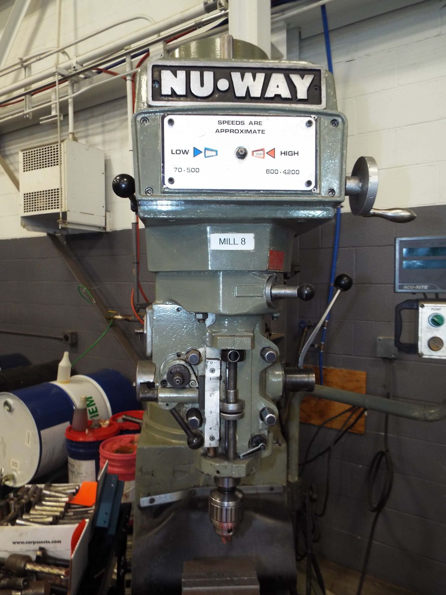 NU-WAY 3VM VERTICAL TURRET MILLING MACHINE WITH 10" X 50" TABLE, SPEEDS TO 4200 RPM INFINITELY - Image 5 of 5