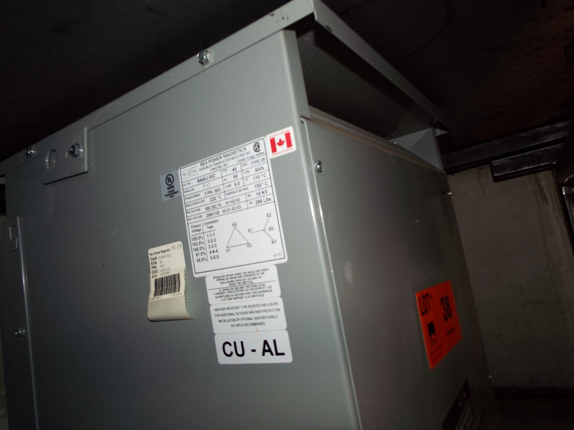 45 KVA TRANSFORMER (CI) [RIGGING FEE FOR LOT #38 - $50 USD PLUS APPLICABLE TAXES] - Image 4 of 5