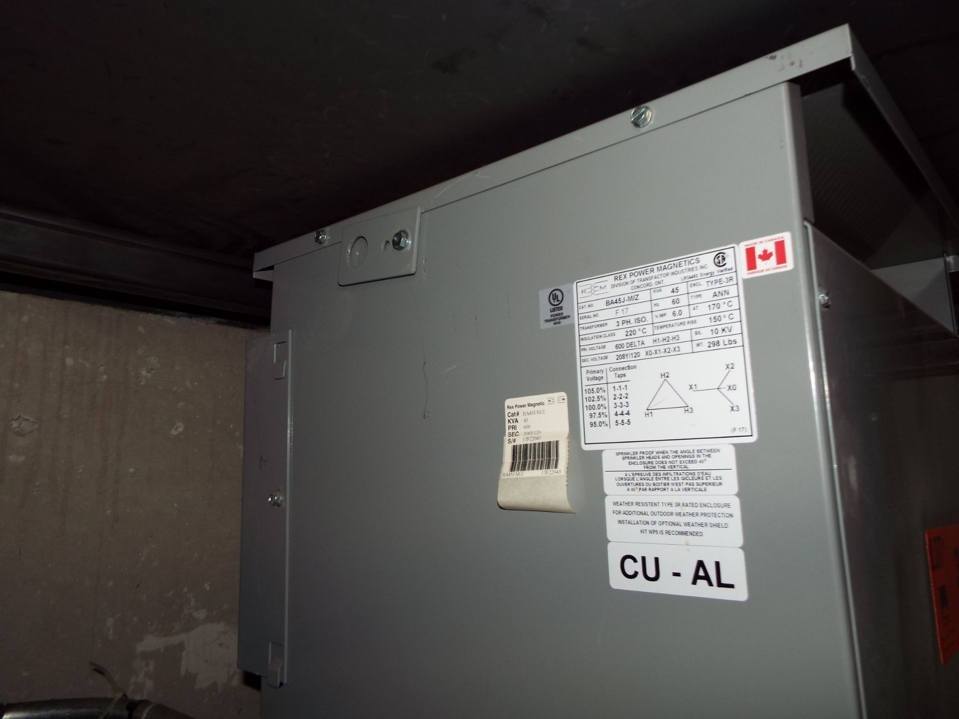 45 KVA TRANSFORMER (CI) [RIGGING FEE FOR LOT #38 - $50 USD PLUS APPLICABLE TAXES] - Image 5 of 5