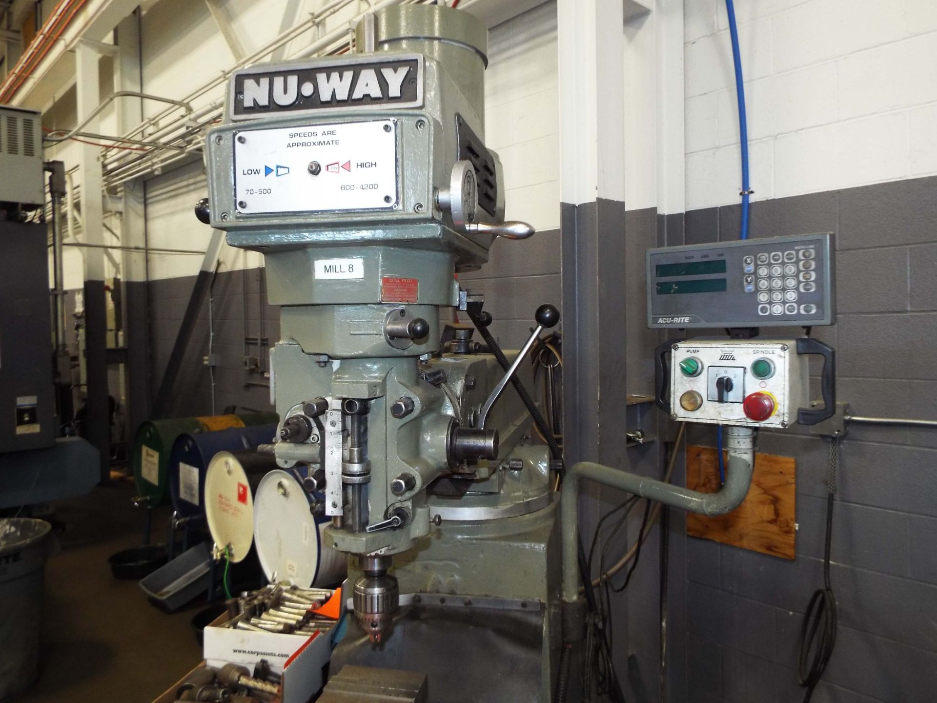 NU-WAY 3VM VERTICAL TURRET MILLING MACHINE WITH 10" X 50" TABLE, SPEEDS TO 4200 RPM INFINITELY - Image 3 of 5