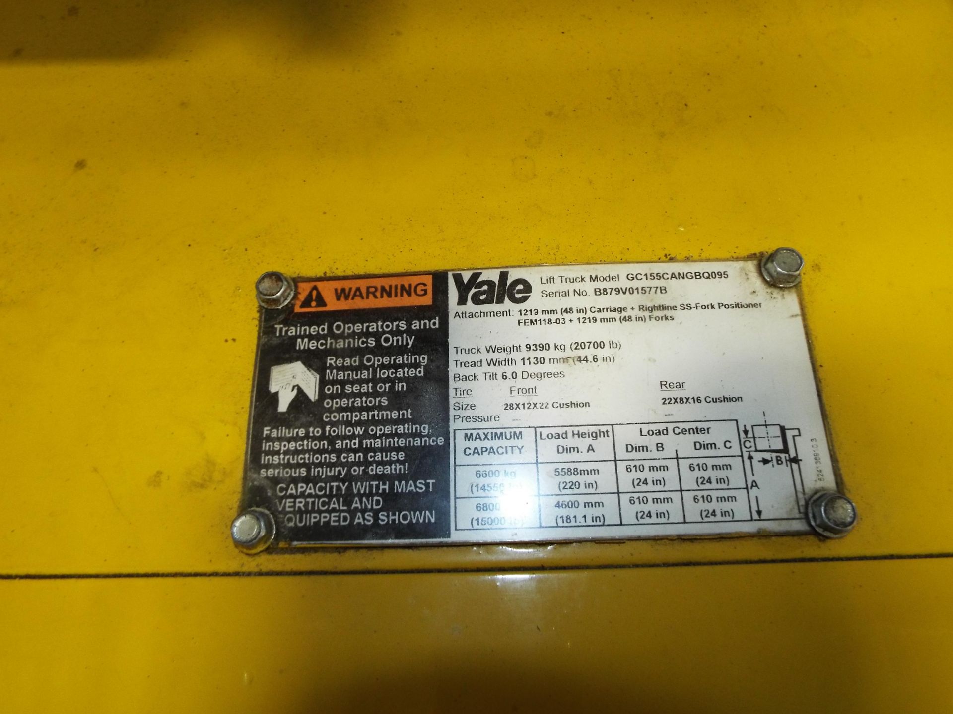 YALE GC155CANGBQ095 15,000 LBS. CAPACITY LPG FORKLIFT WITH 181" MAX VERTICAL REACH, 3-STAGE MAST, - Image 3 of 6