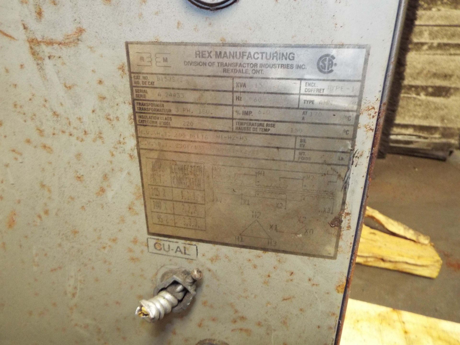 15 KVA TRANSFORMER [RIGGING FEE FOR LOT #186 - $50 USD PLUS APPLICABLE TAXES] - Image 3 of 3