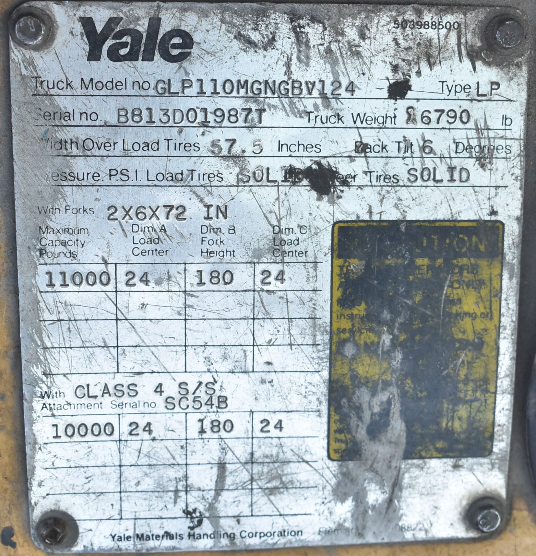 YALE GLP110MGNGBV124 LPG FORKLIFT WITH 11,000 LB CAPACITY, 24" LOAD CENTER, 180" MAX. VERTICAL - Image 6 of 6