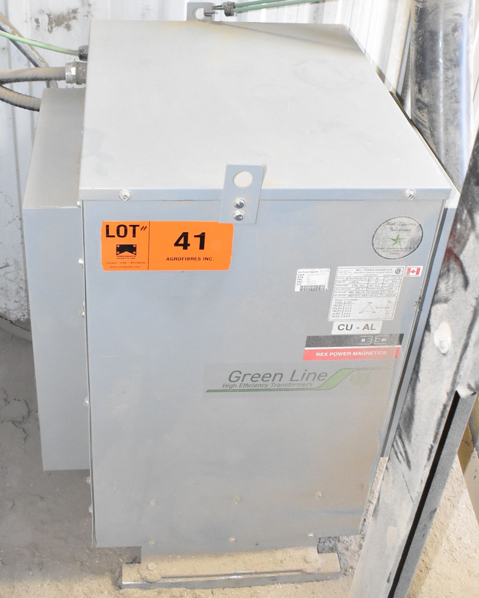 REX 30 KVA TRANSFORMER WITH 600HV-480Y/227LV-3 PH-60 HZ (CI) [RIGGING FEE FOR LOT #41 - $100 CAD