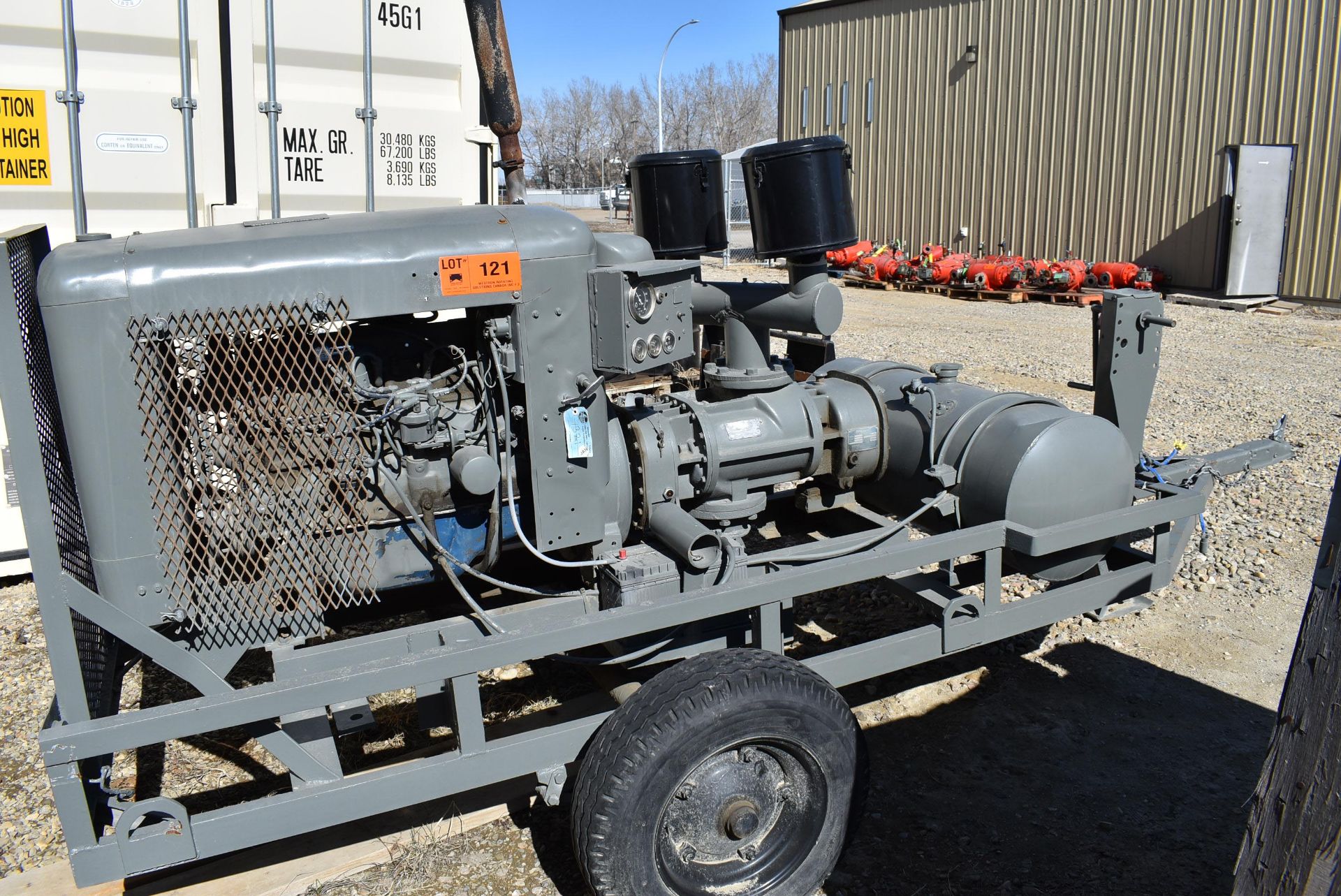 PORTABLE TOW-BEHIND GAS POWERED COMPRESSOR WITH FORD 6 CYLINDER ENGINE, CYCLOBLOWER 2800 RPM