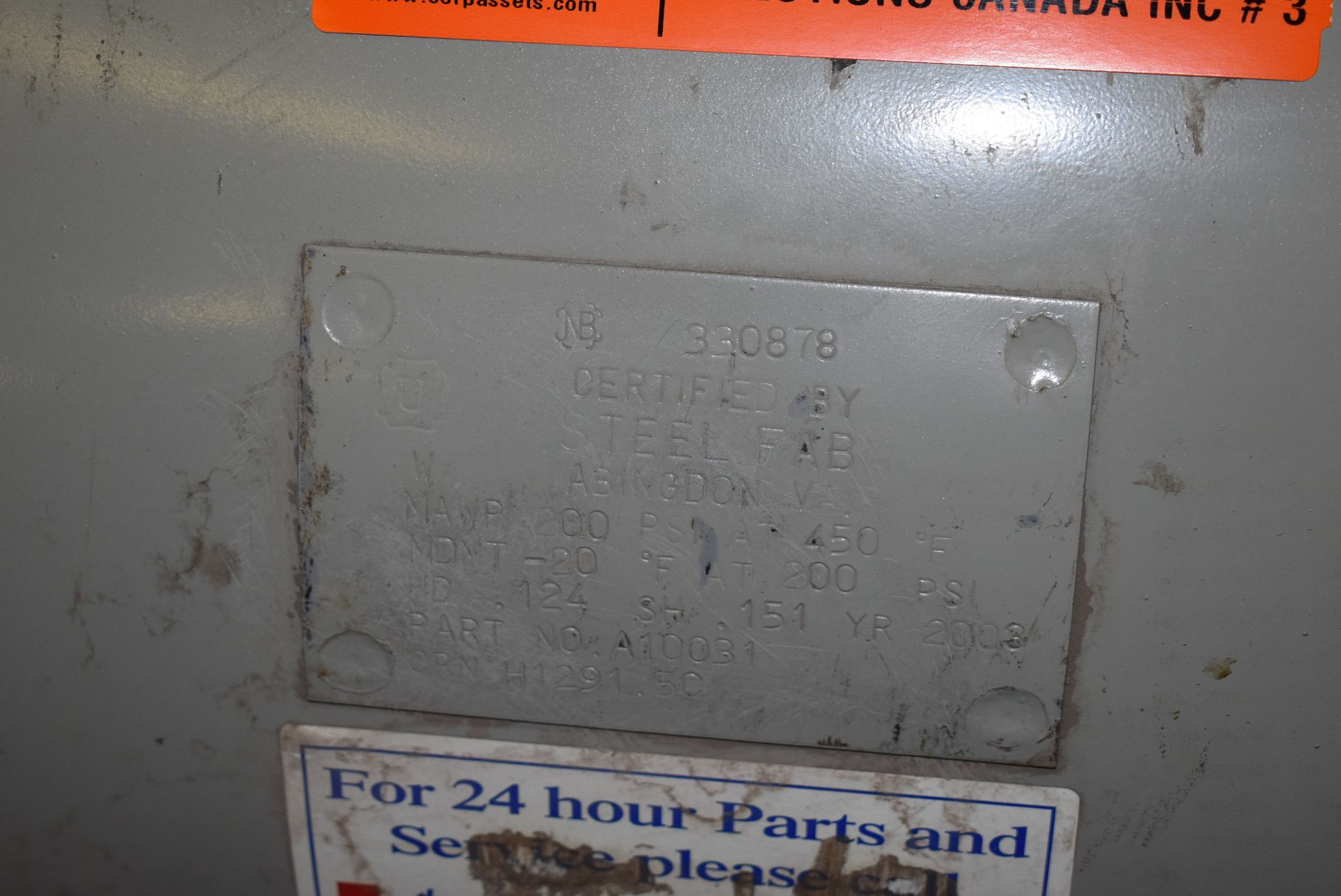APPROX. 100 GAL. COMPRESSOR AIR RECEIVER TANK (CI) [RIGGING FEE FOR LOT #27 - $25 CAD PLUS - Image 3 of 3