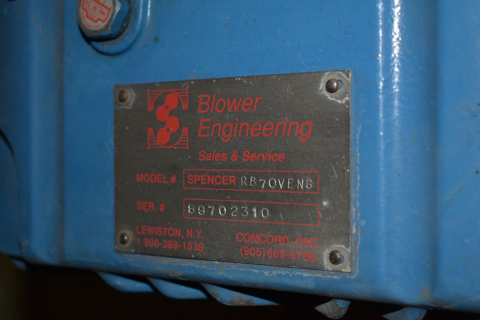 ROBUSHI SPENCER-RB70VENG BLOWER, S/N: 89702310 (CI) [RIGGING FEE FOR LOT #59 - $25 CAD PLUS - Image 3 of 3