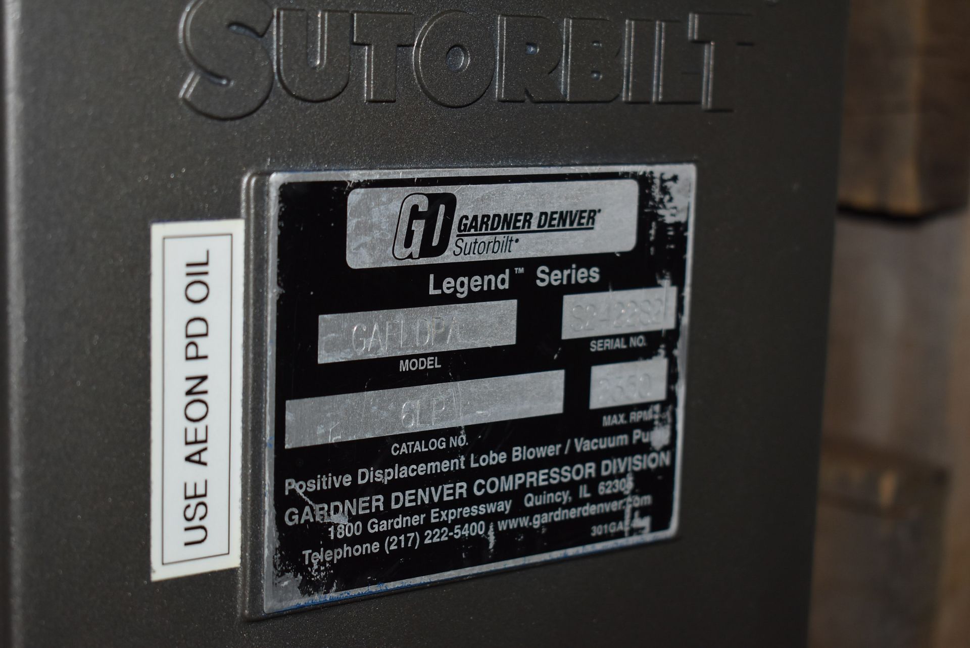 SUTORBILT GARDNER DENVER GAFLDPA BLOWER WITH 2350 RPM, S/N: N/A (CI) [RIGGING FEE FOR LOT #49 - $ - Image 4 of 4