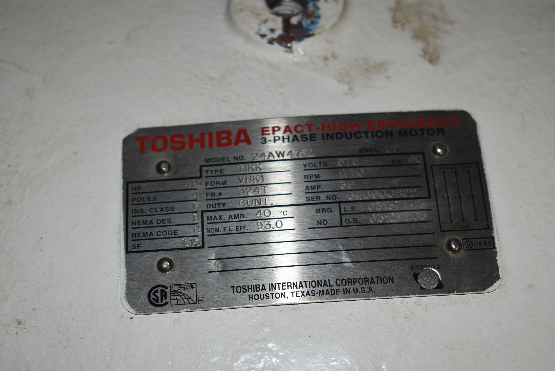 TOSHIBA 40 HP ELECTRIC MOTOR WITH 1170 RPM, 575V, 3 PHASE, 60 HZ (CI) [SKU 1130] [RIGGING FEE FOR - Image 3 of 3