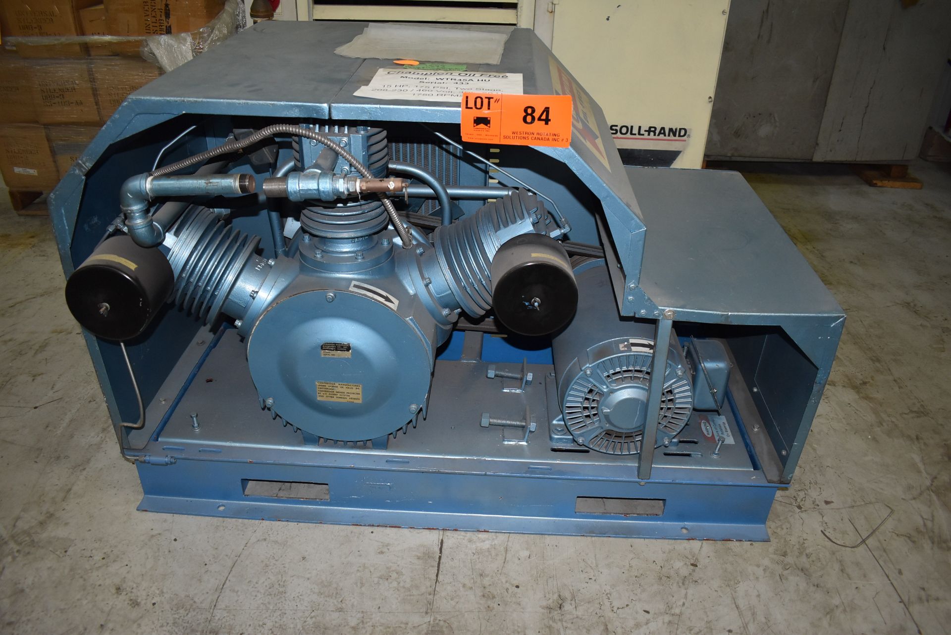 CHAMPION WTR45A HU 2-STAGE OIL FREE AIR COMPRESSOR WITH 15 HP, 175 PSI, 1750 RPM, S/N: 433 (CI) [ - Image 2 of 6