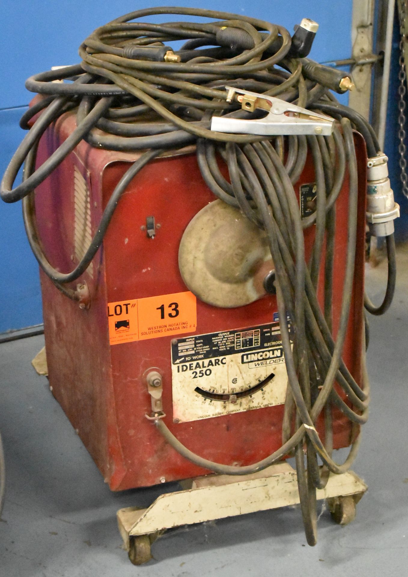 LINCOLN ELECTRIC IDEALARC 250 STICK WELDER WITH CABLES & GUN, S/N: N/A [RIGGING FEES FOR LOT #
