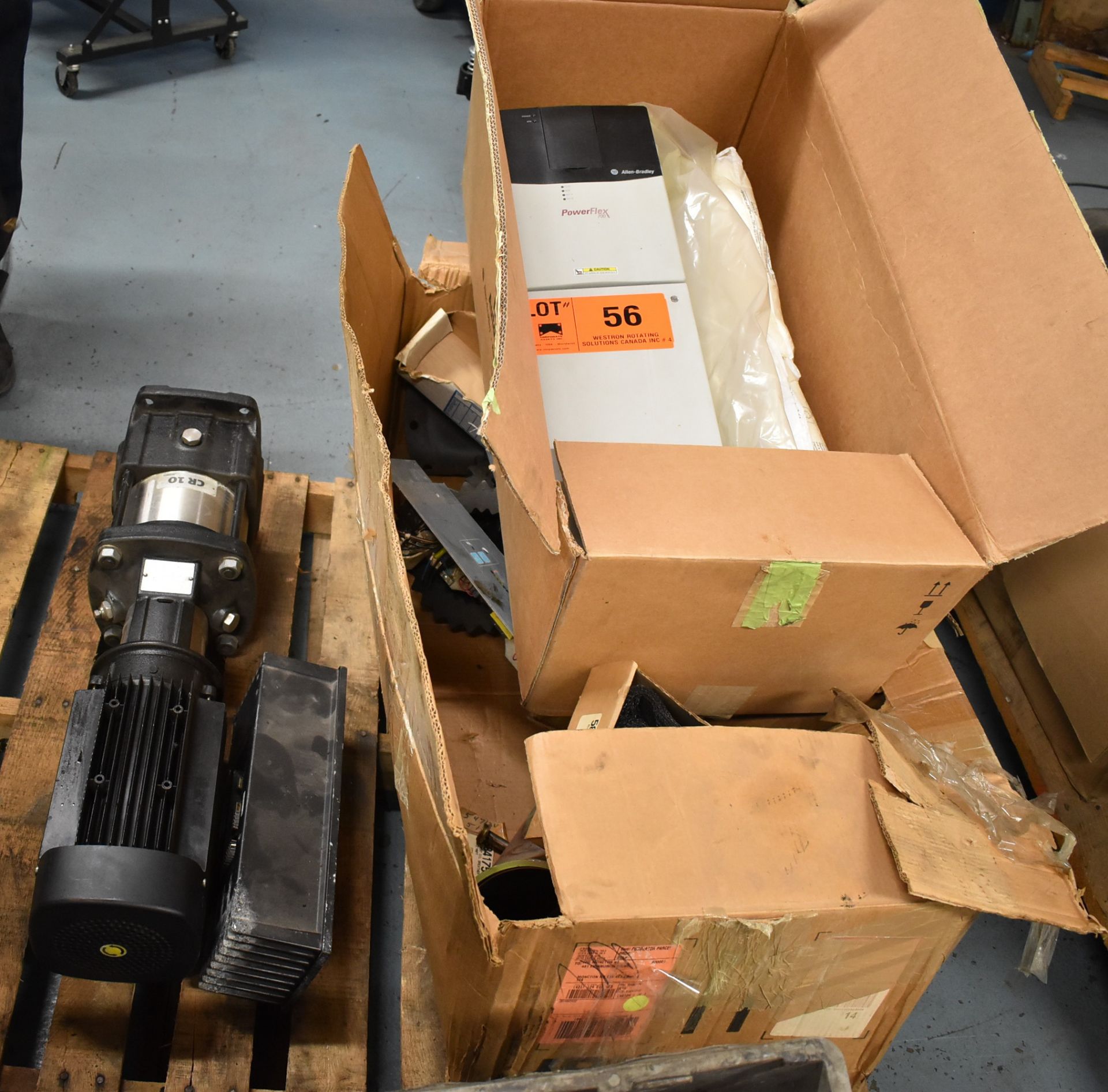 LOT/ SKID WITH ALLEN-BRADLEY POWERFLEX 700 ADJUSTABLE FREQUENCY AC DRIVE, SPARE PARTS & GOULDS