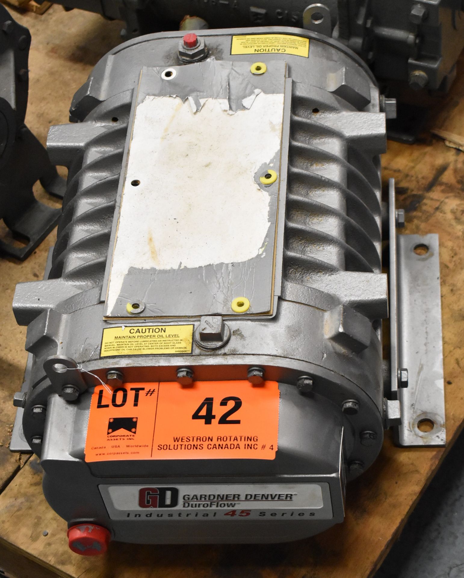 GARDNER DENVER INDUSTRIAL 45 SERIES BLOWER WITH 4000 MAX. RPM, S/N: S472769 (CI) [RIGGING FEES FOR