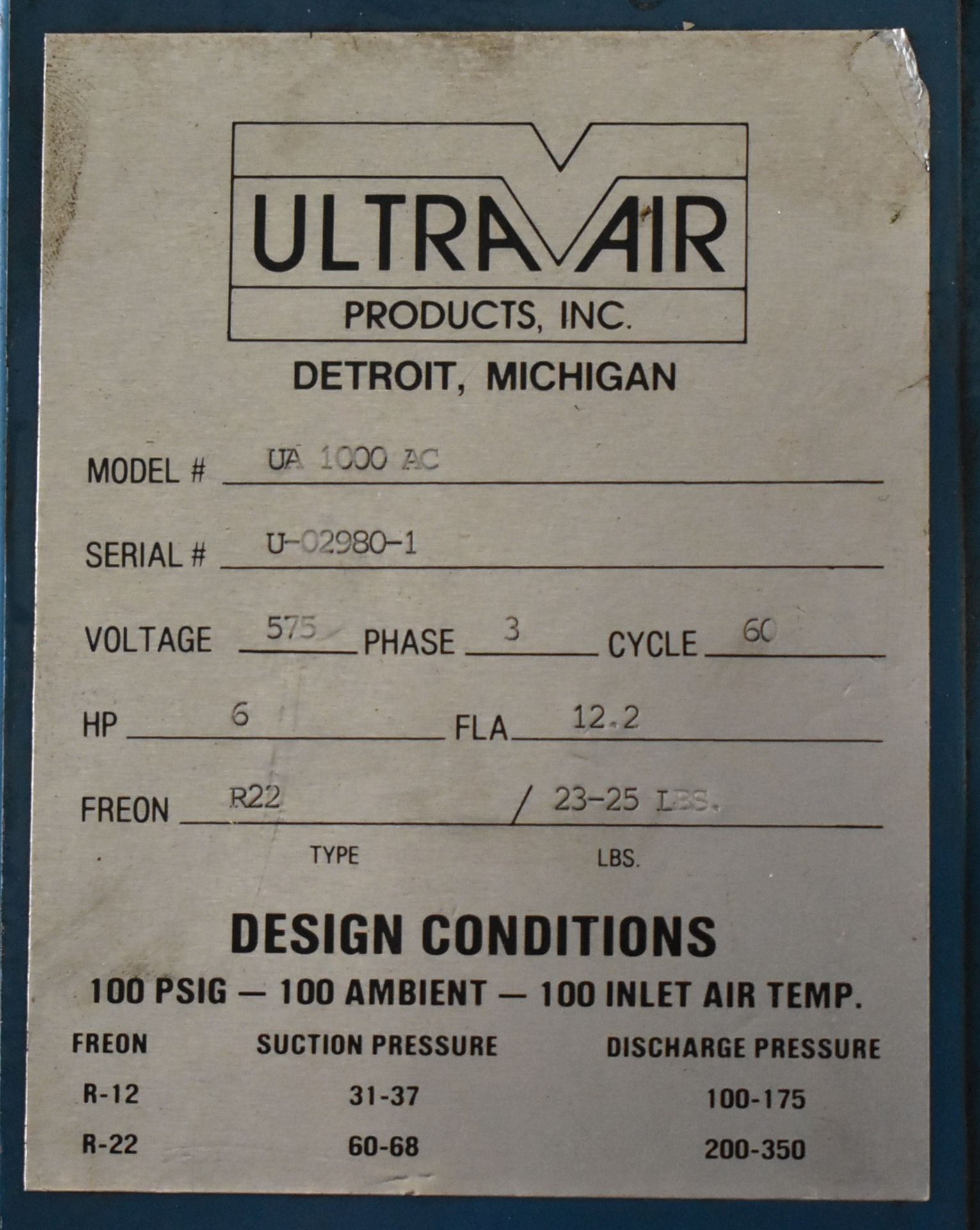 ULTRA AIR UA1000A0 REFRIGERATED AIR DRYER WITH 100 PSI, S/N: U-029801 (CI) [RIGGING FEES FOR LOT #29 - Image 3 of 3