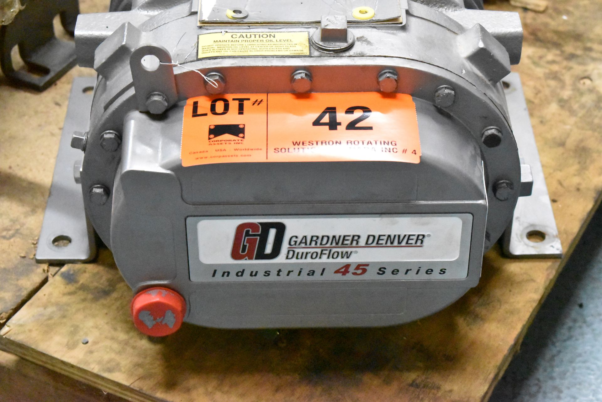 GARDNER DENVER INDUSTRIAL 45 SERIES BLOWER WITH 4000 MAX. RPM, S/N: S472769 (CI) [RIGGING FEES FOR - Image 2 of 3