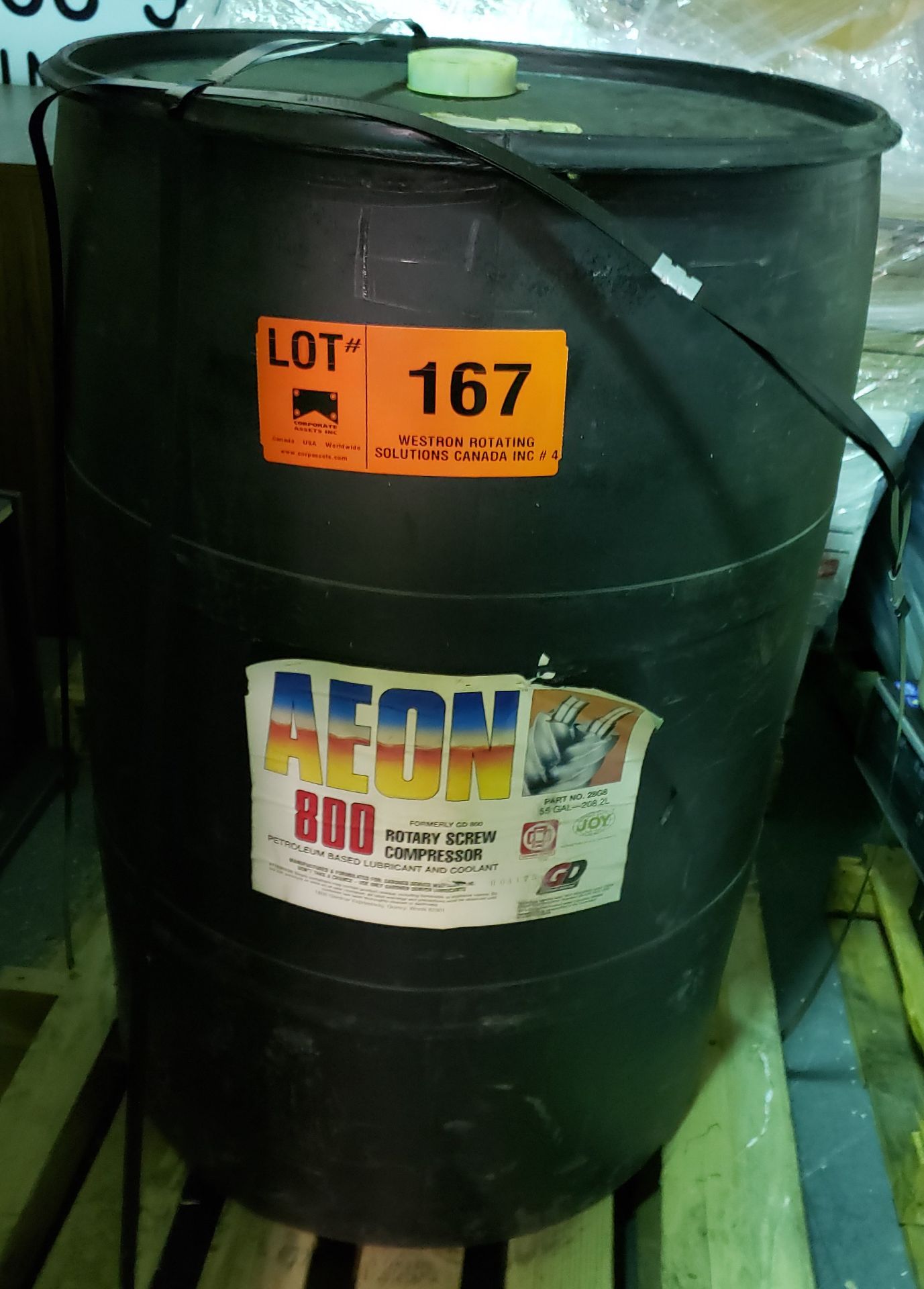 AEON 800 COMPRESSOR OIL 45 GAL. DRUM (CI) [RIGGING FEES FOR LOT #167 - $25 CAD PLUS APPLICABLE