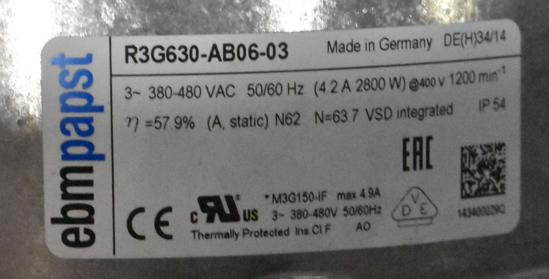 EMBPAPST R3G630 BLOWER FAN WITH 21.5" OPENING, S/N: N/A (CI) [RIGGING FEES FOR LOT #40 - $25 CAD - Image 4 of 4