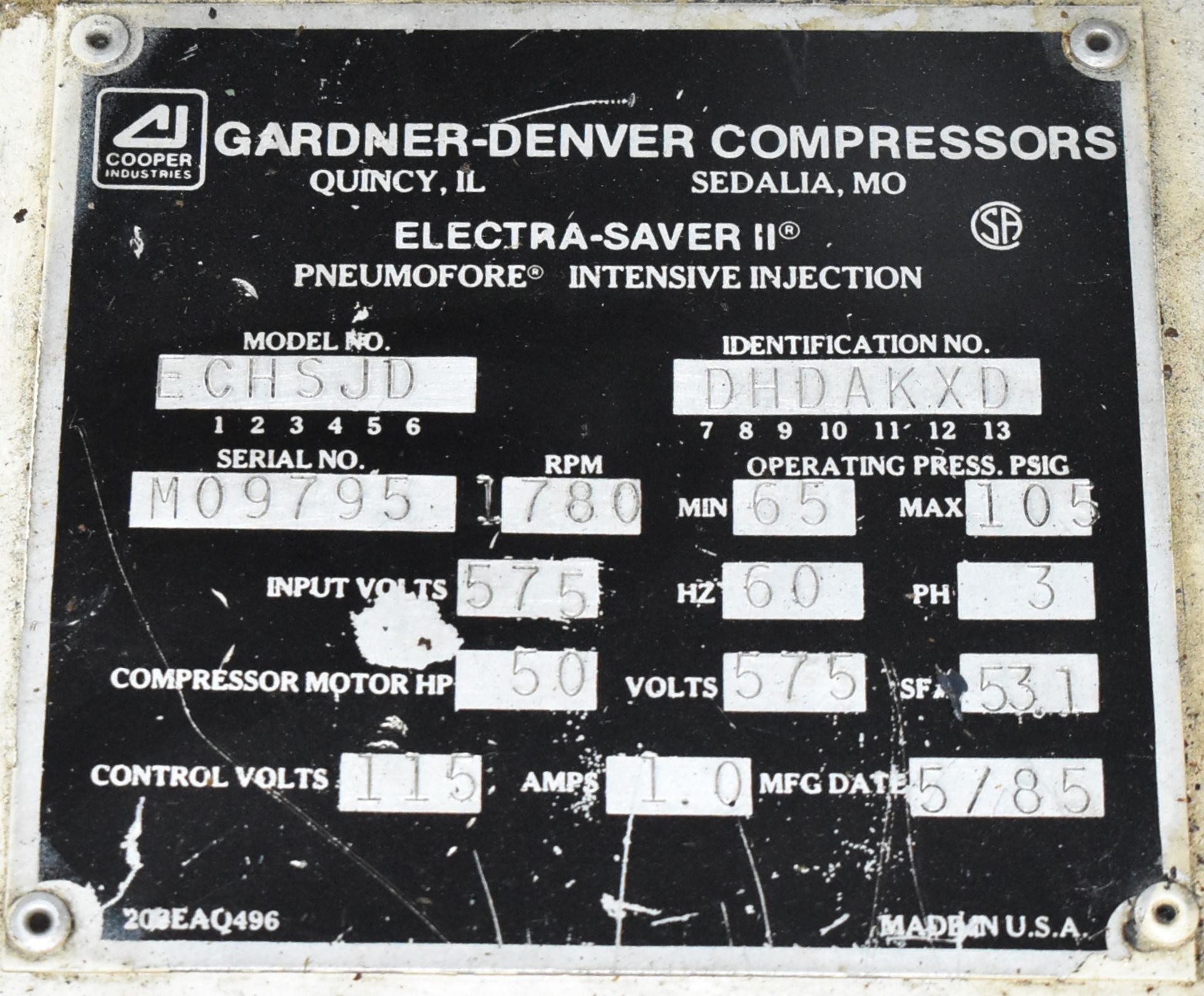 GARDNER DENVER EBHSJD ELECTRA SAVER II LIQUID-COOLED ROTARY SCREW AIR COMPRESSOR WITH 50 HP, 100 - Image 10 of 10