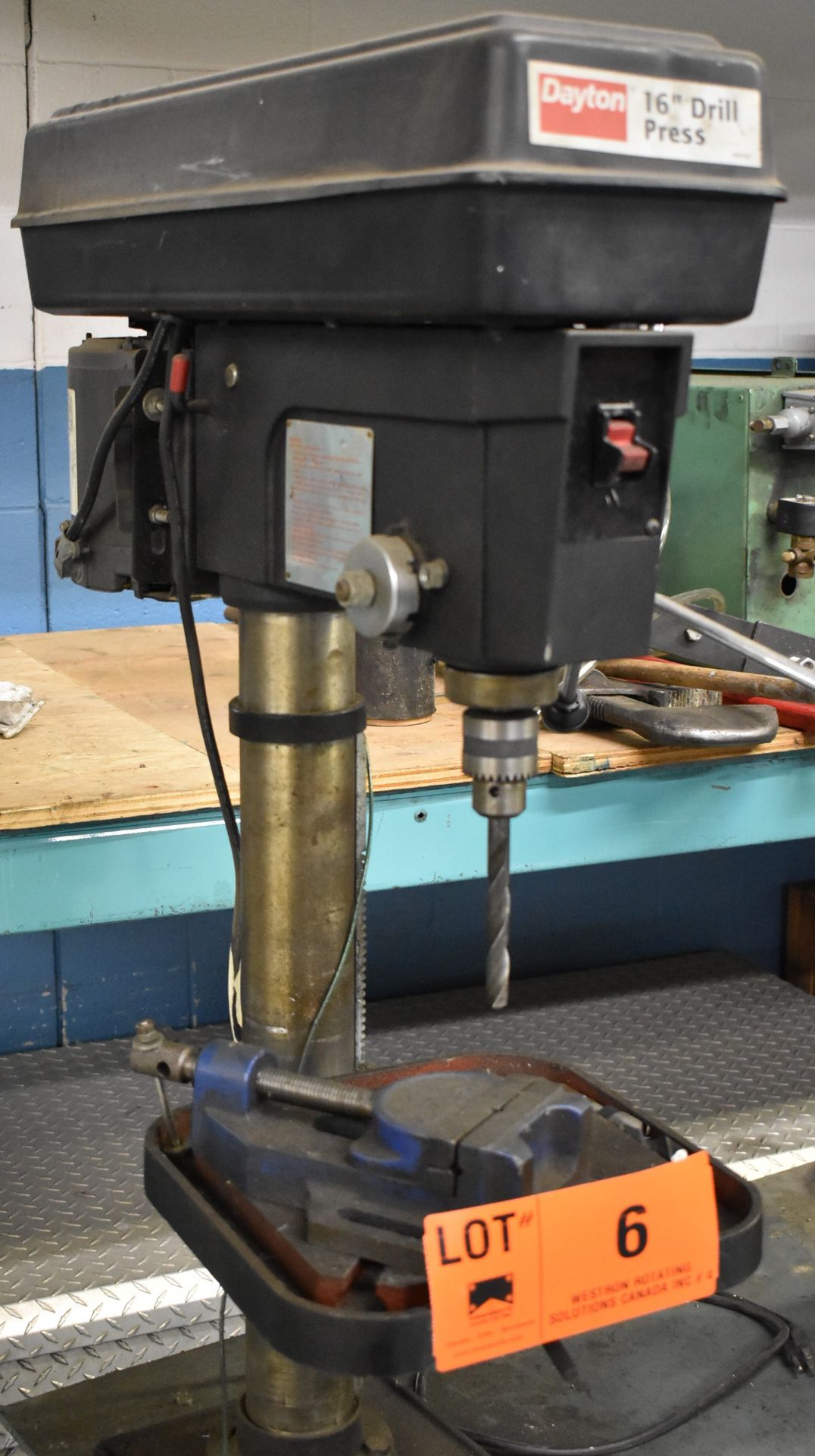 LOT/ DAYTON 16" BENCH-TYPE DRILL PRESS WITH SPEEDS TO 2470 RPM, BALDOR 8" DOUBLE END BENCH GRINDER - Image 2 of 5