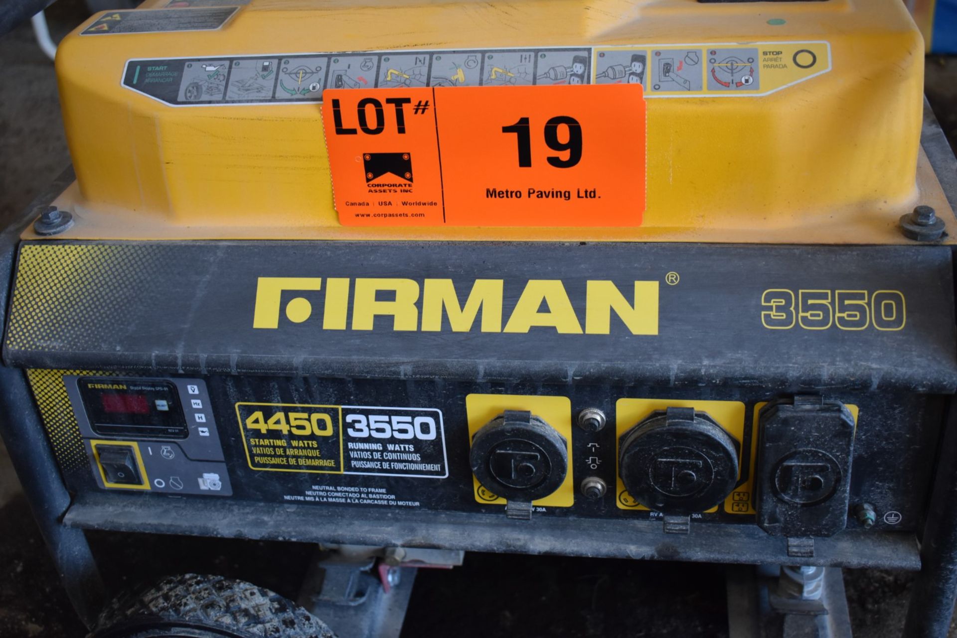 FIRMAN (2019) 3550 3,500W GAS POWERED GENERATOR WITH 120V/1PH/60HZ, S/N: 4902210352 - Image 3 of 4