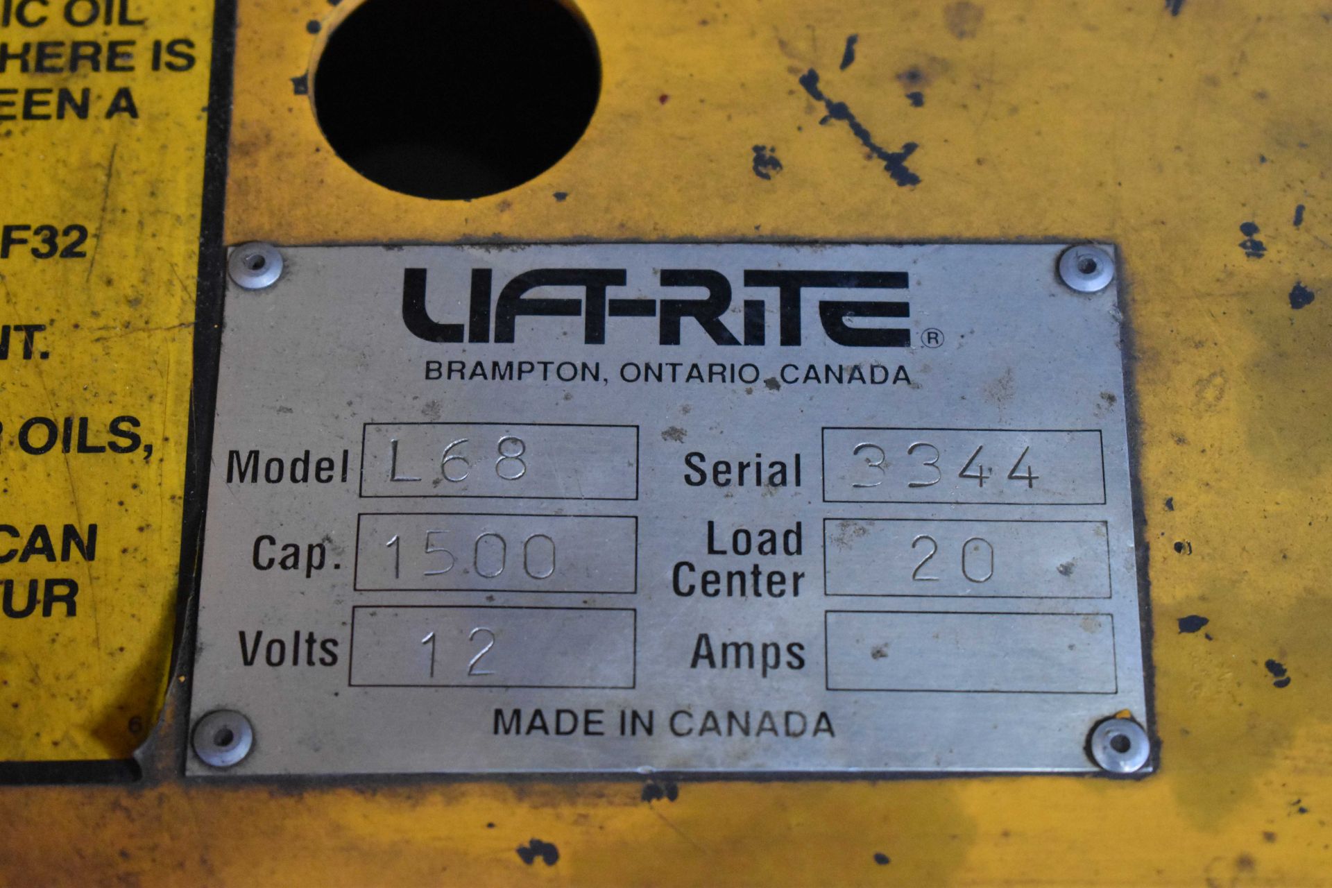 LIFTRITE L68 1500 LB. CAPACITY ELECTRIC DIE LIFT CART, S/N: 3344 - Image 3 of 3
