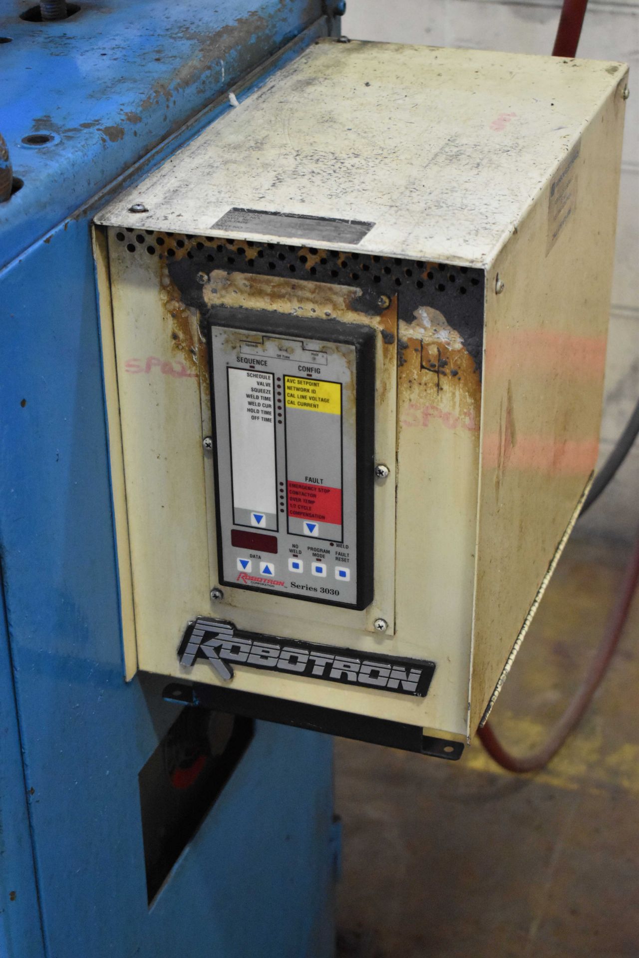 WELD-O-MATIC AF ROCKER ARM TYPE SPOT WELDER WITH ROBOTRON DIGITAL CONTROL, 25 KVA, 24" THROAT, S/ - Image 2 of 4