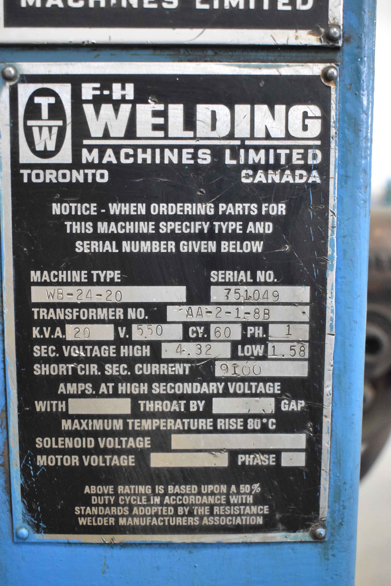 FH WELDING WB-24-20 ROCKER ARM TYPE SPOT WELDER WITH TE90 MARK II DIGITAL CONTROL, 20 KVA, 28" - Image 4 of 4