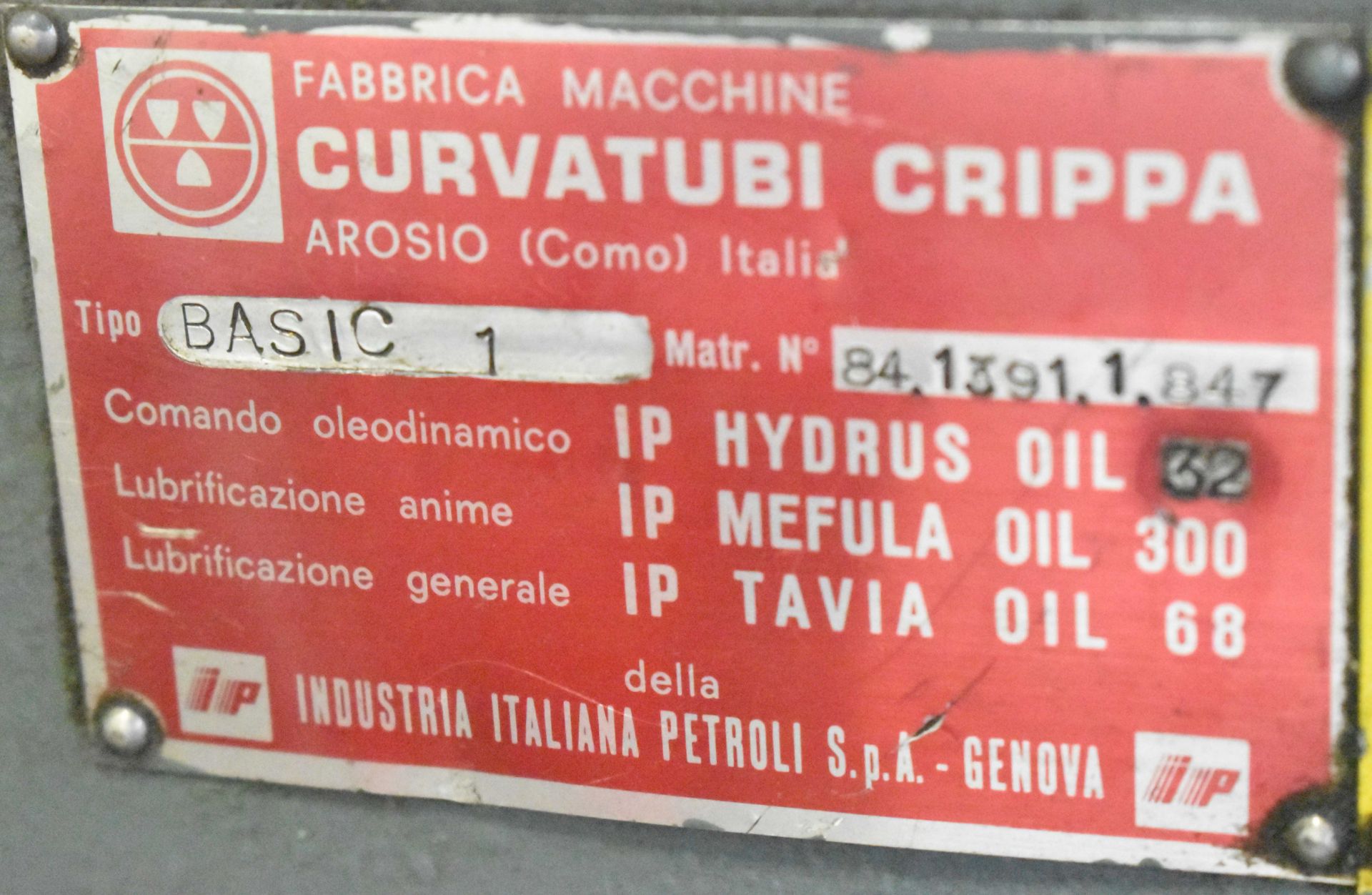 CURVATUBI CRIPPA BASIC 1 TUBE BENDER WITH 0.15"-1.25"X175" CAPACITY, S/N: 84.1391.1.847 (CI) [ - Image 5 of 5