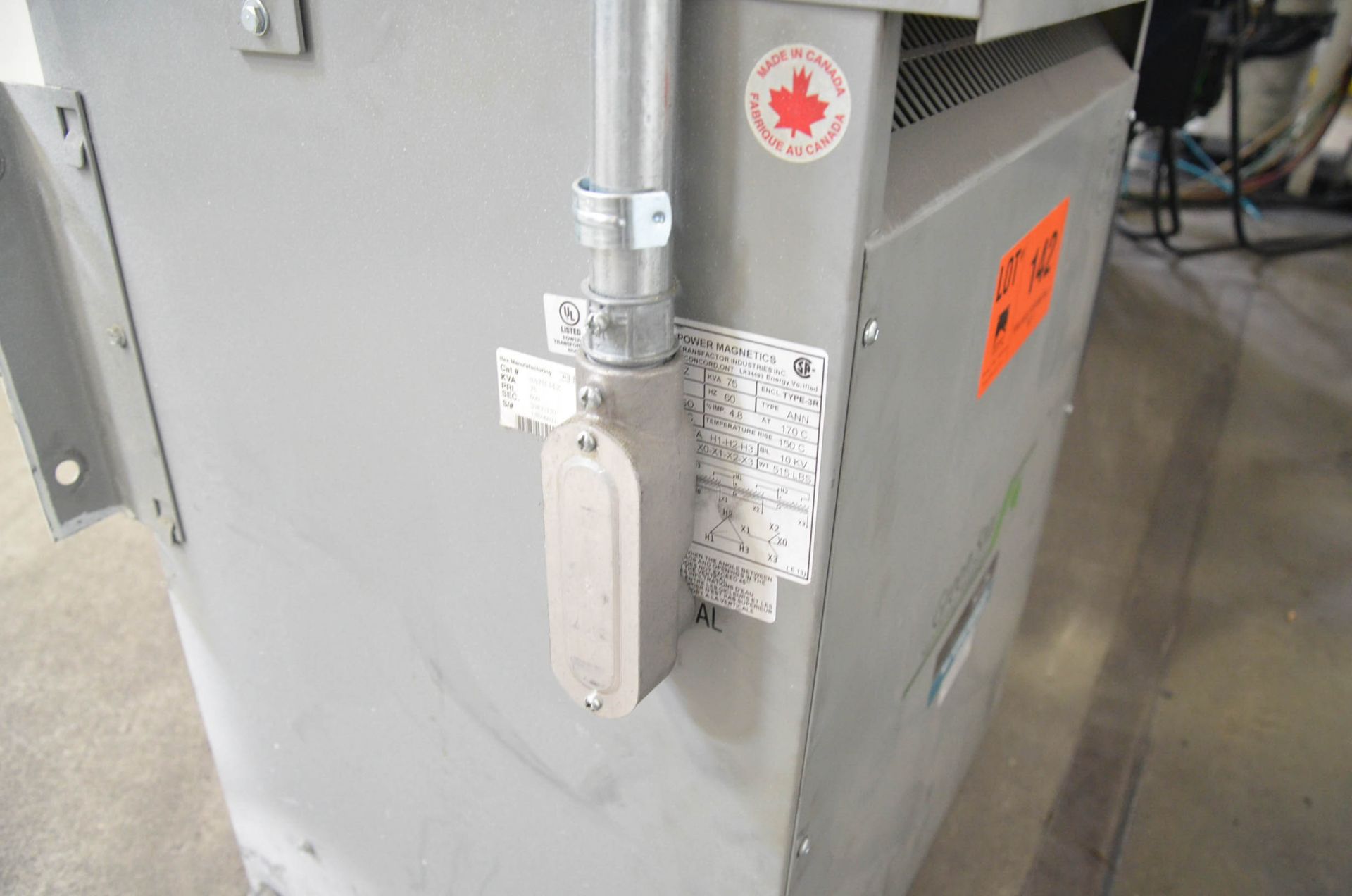REX 75KVA/600-208V/3PH/60HZ TRANSFORMER (CI) [RIGGING FEES FOR LOT #142 - $50 USD PLUS APPLICABLE - Image 2 of 2