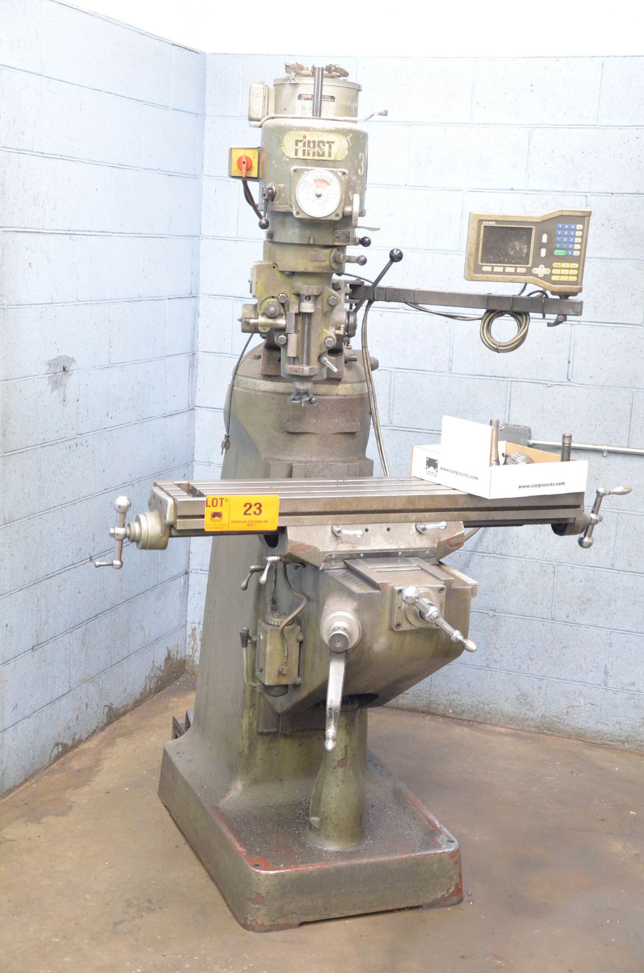 FIRST LC-1 1/2VS VERTICAL TURRET MILLING MACHINE WITH 9"X42" TABLE, SPEEDS TO 4,500RPM, 2HP, ACU-