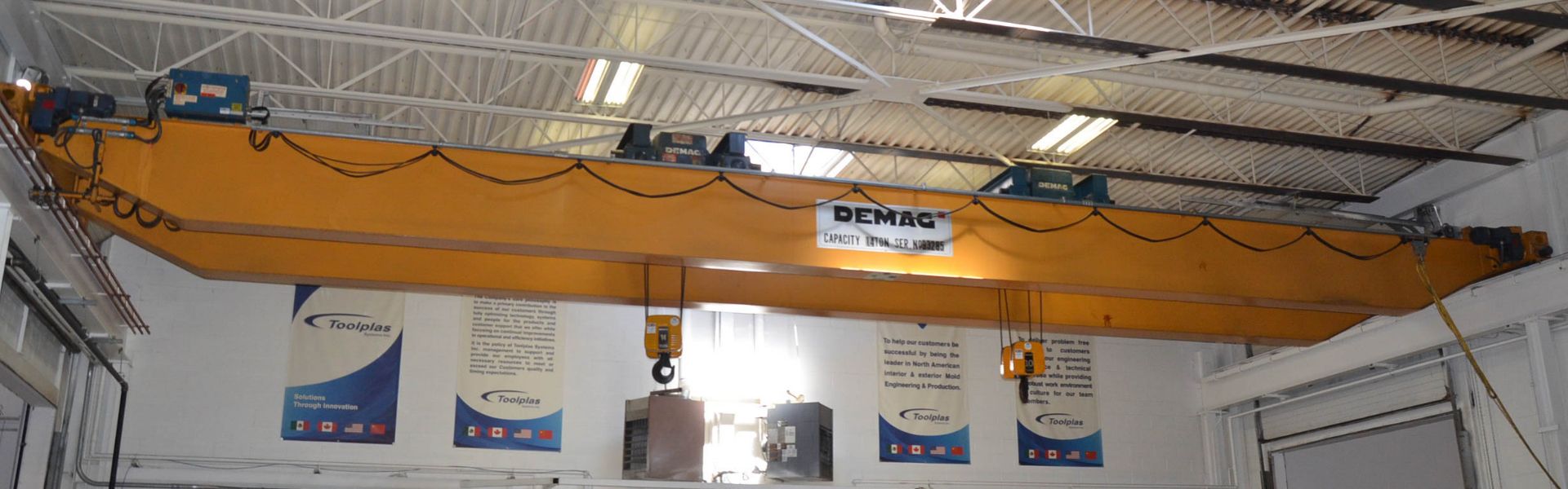 DEMAG 14TON CAPACITY DOUBLE GIRDER TOP-RUNNING OVERHEAD BRIDGE CRANE WITH APPROX. 47' SPAN, 20'