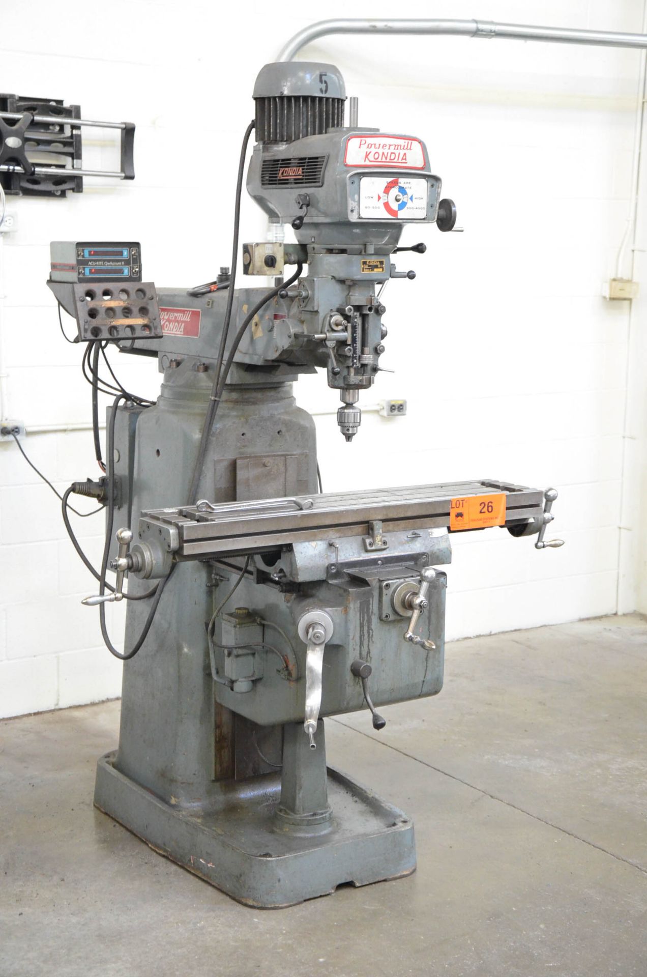 KONDIA POWERMILL TYPE FV-1 VERTICAL TURRET MILLING MACHINE WITH 9"X42" TABLE, SPEEDS TO 4,000RPM,