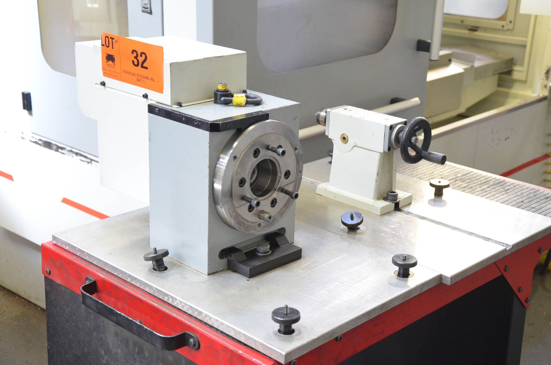 SWI (2014) 28060 8" DIA. FOURTH AXIS ROTARY TABLE WITH TAIL STOCK, SOUTHWESTERN TOOL CART, S/N