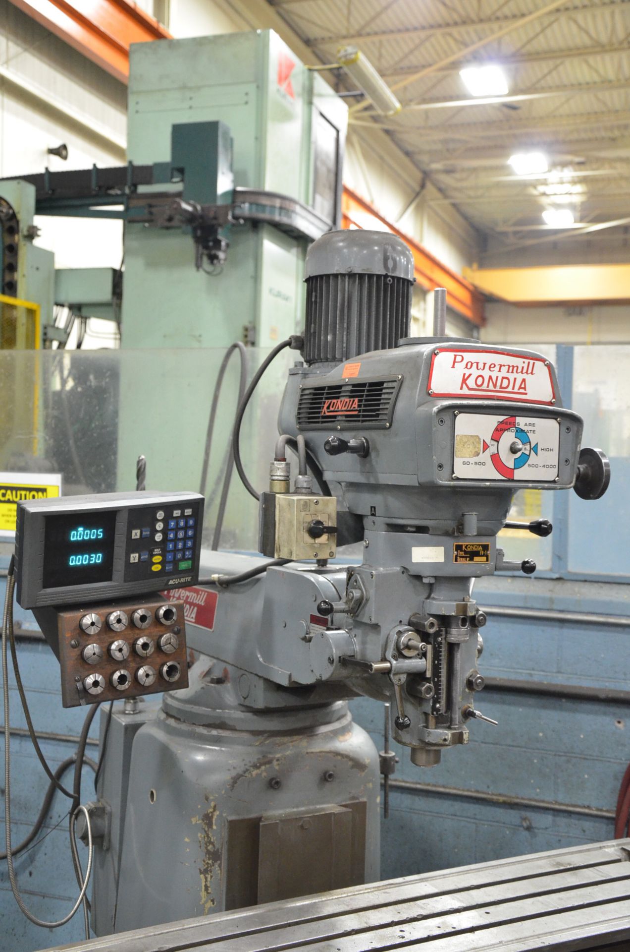 KONDIA POWERMILL TYPE FV-1 VERTICAL TURRET MILLING MACHINE WITH 48"X12" TABLE, SPEEDS TO 4000 RPM, - Image 2 of 4