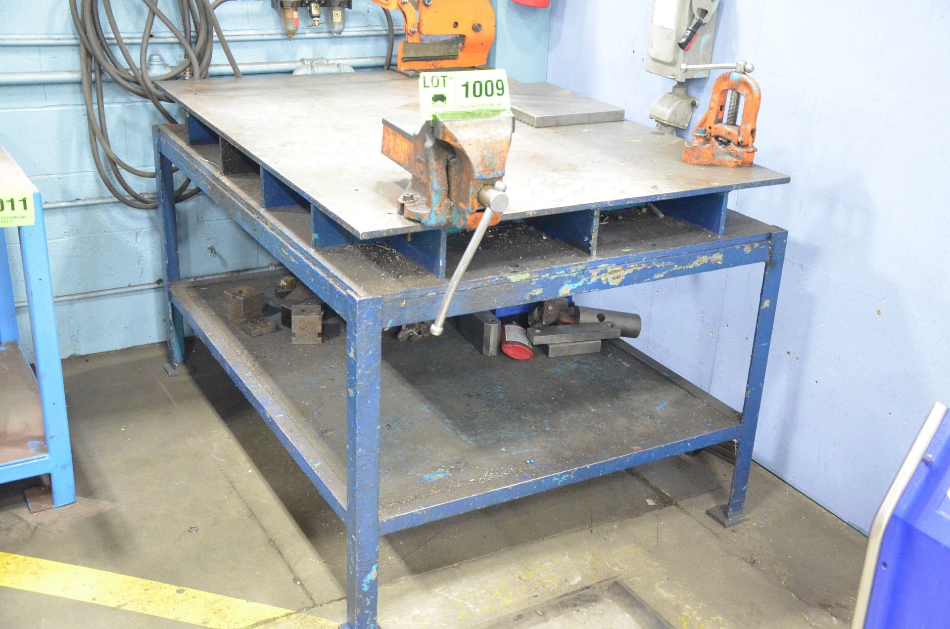 42 " x 68 " x 6 " STEEL LAYOUT PLATE WITH STAND AND 6 " BENCH VISE
