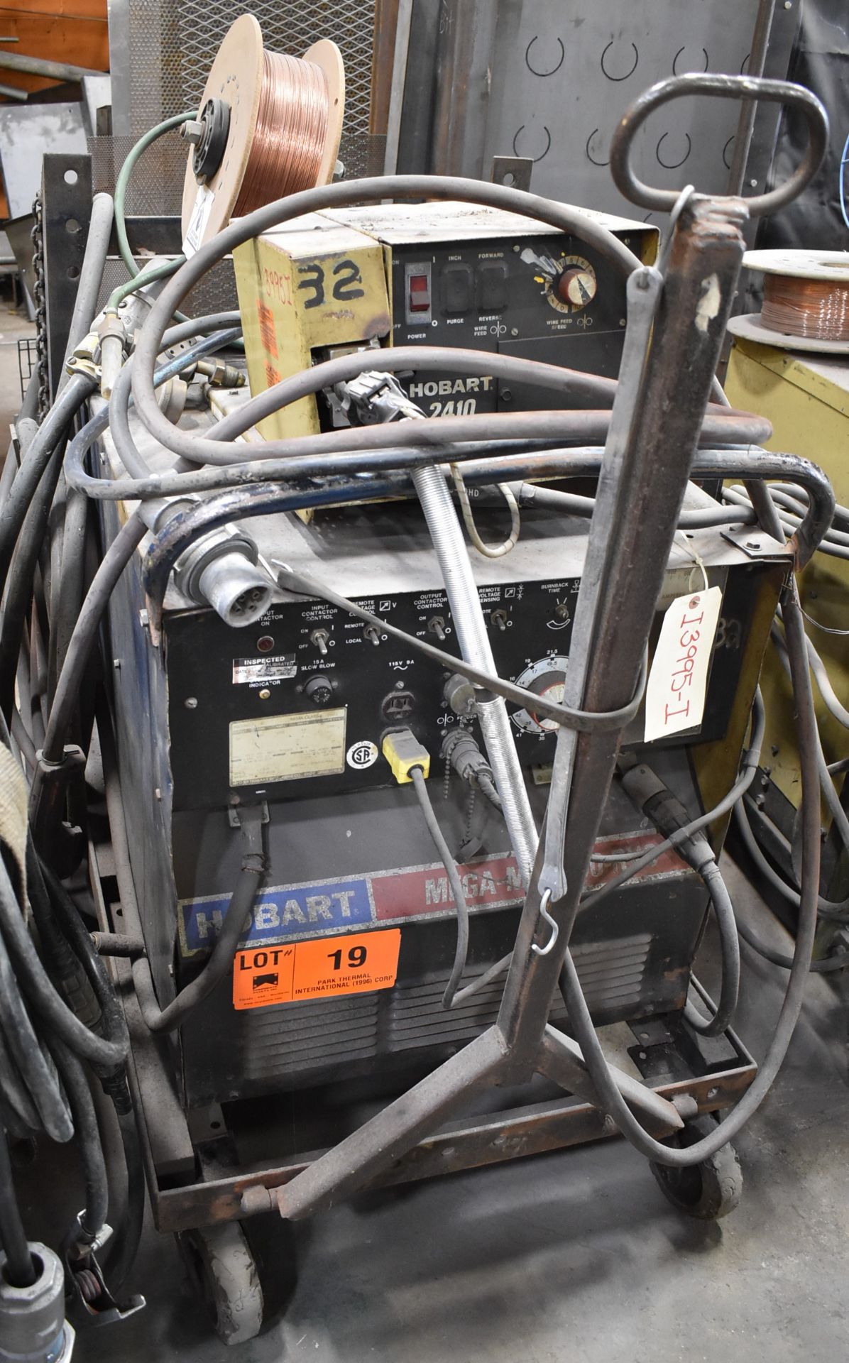 HOBART MEGA-MIG 650-RVC MIG WELDER WITH HOBART 2410 WIRE FEEDER, CABLES & GUN, S/N: N/A