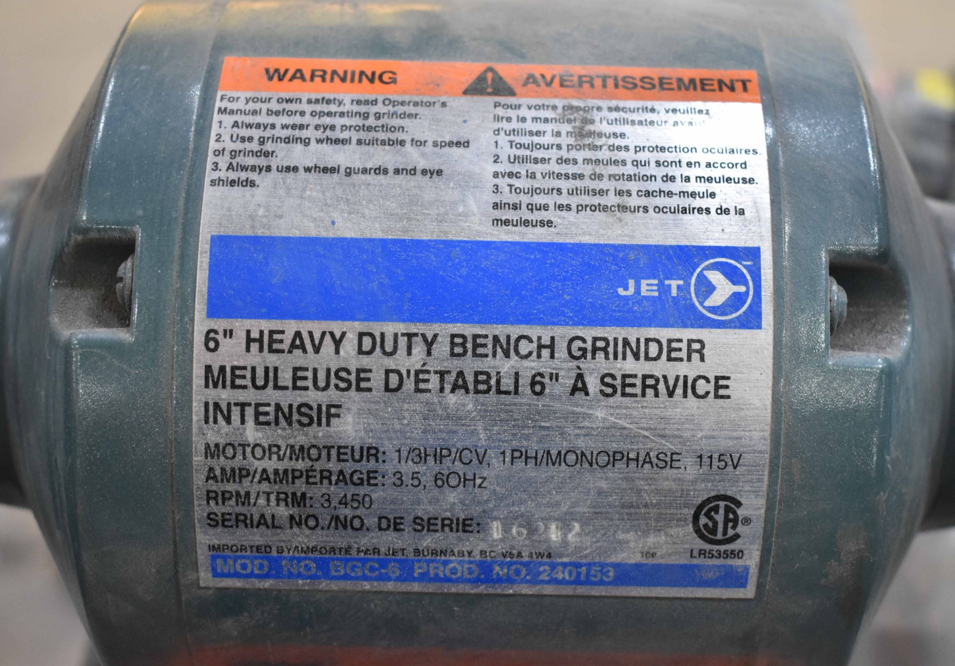 JET HEAVY DUTY 6" DOUBLE END BENCH GRINDER - Image 2 of 2
