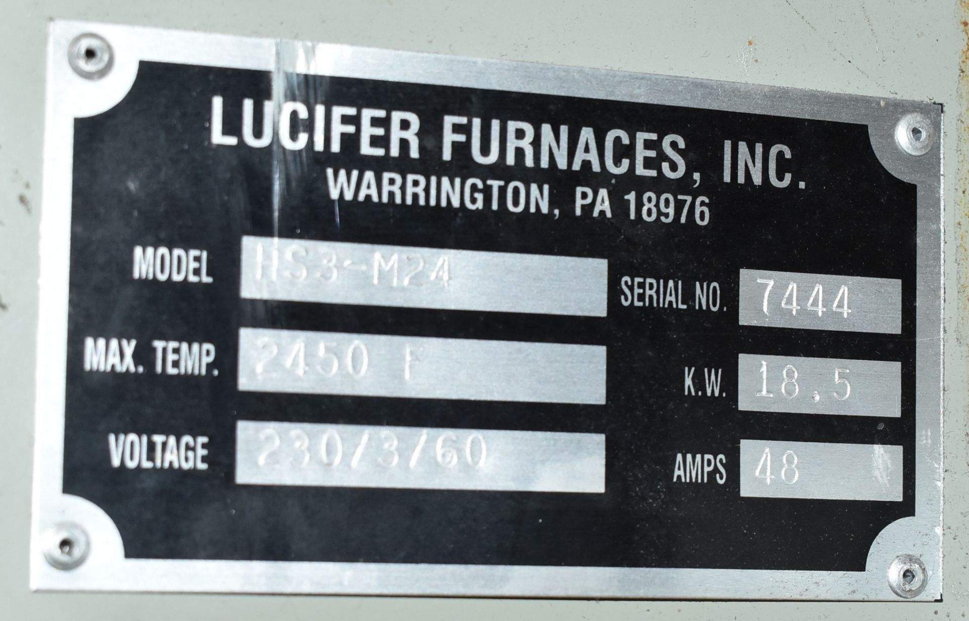 LUCIFER HS3-M24 ELECTRIC BOX FURNACE WITH 2450 DEG. F. MAX. TEMPERATURE, 18.5 KW, 12"X19"X23"D - Image 5 of 5