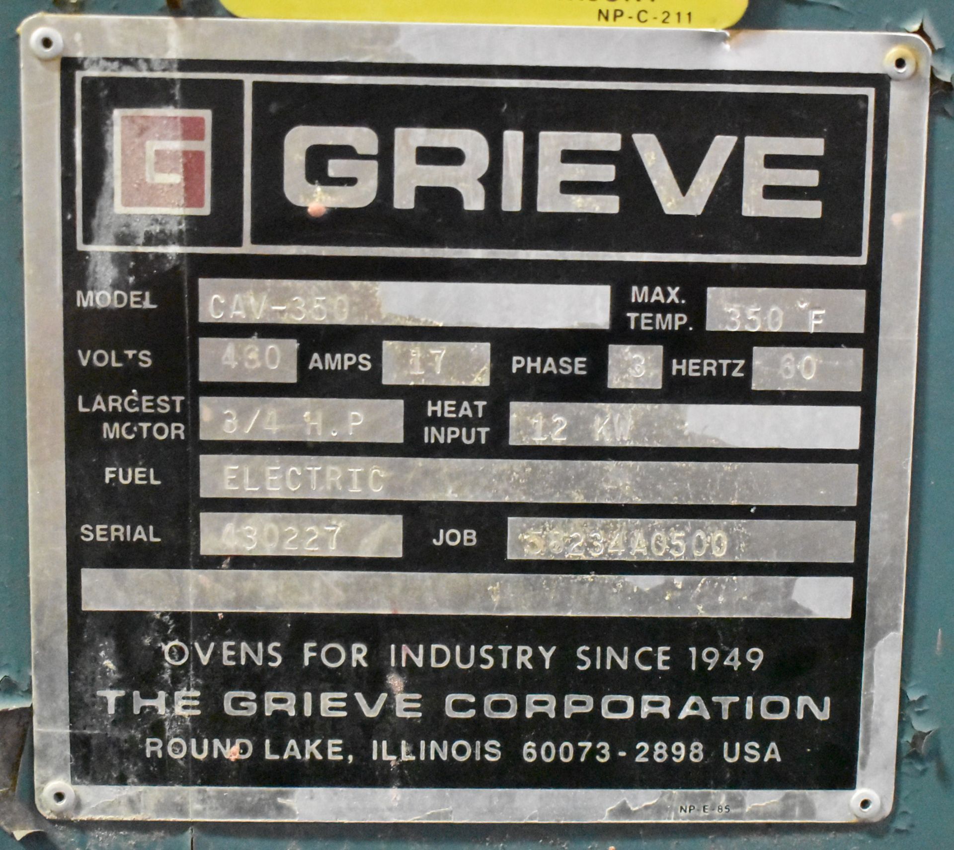 GRIEVE CAV-350 ELECTRIC FLOOR CABINET OVEN WITH 350 DEG. F. MAX. TEMPERATURE, 12 KW, 36"X60"X36"D - Image 5 of 5