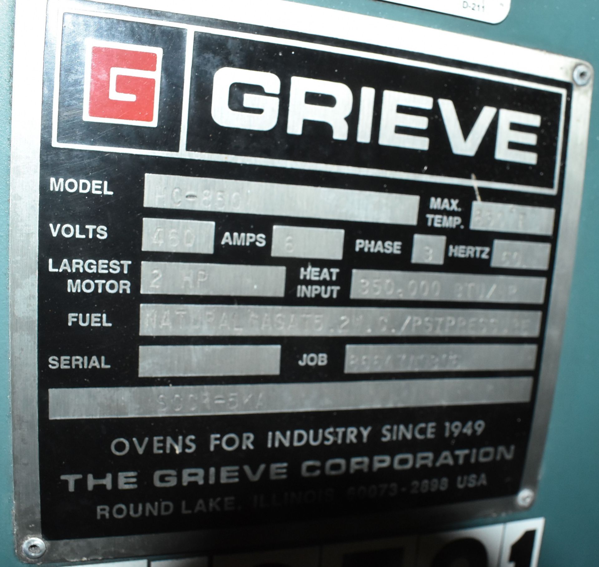 GRIEVE HC-850 NATURAL GAS FIRED HEAT TREAT OVEN WITH 850 DEG. F. MAX. TEMPERATURE, 350,000 BTU/HR, 2 - Image 6 of 6