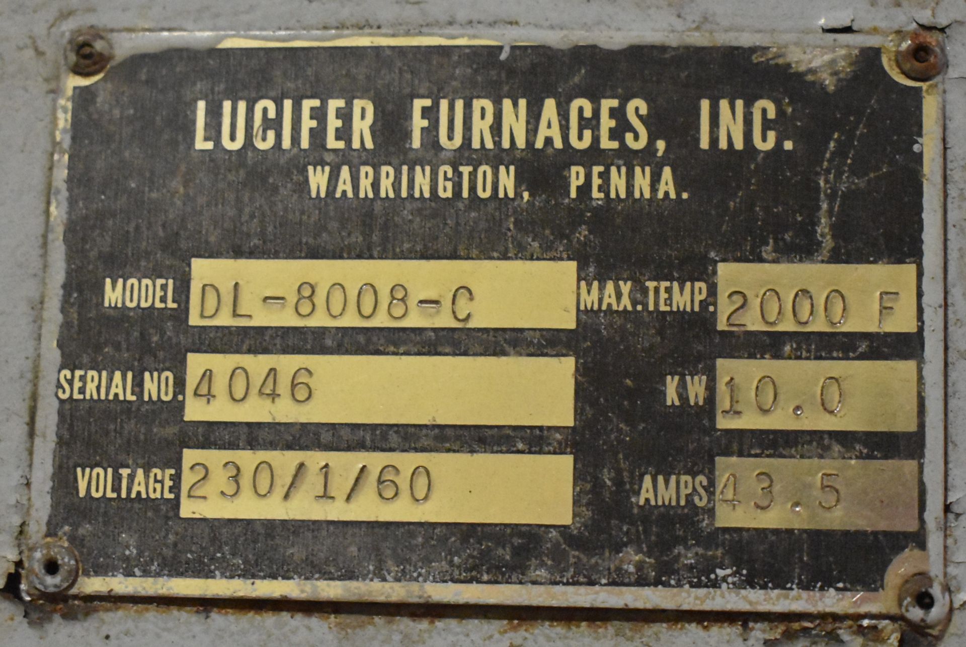 LUCIFER DL-8008-C ELECTRIC BOX FURNACE WITH 2000 DEG. F. MAX. TEMPERATURE, 10 KW, DUAL - Image 5 of 5