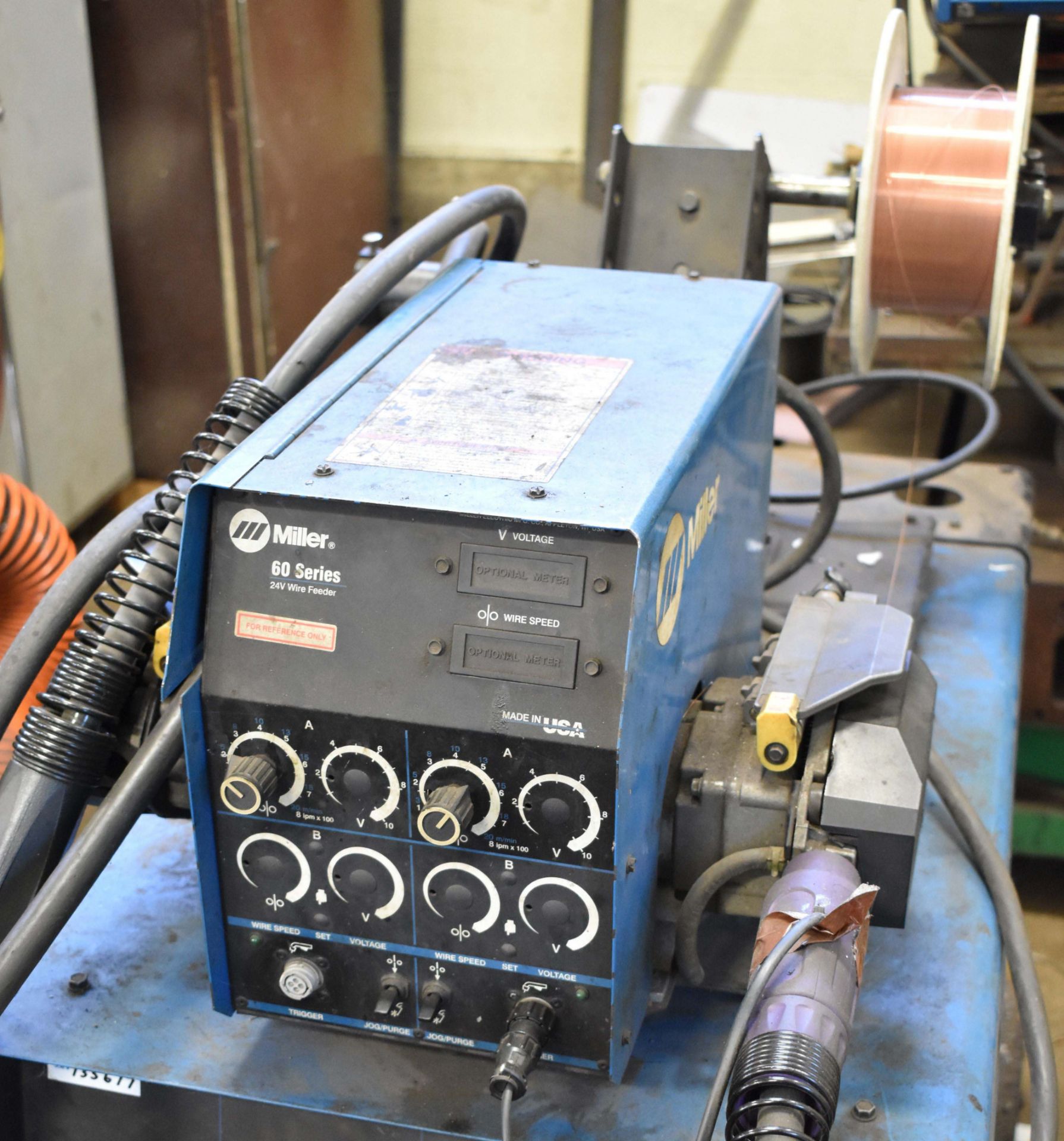 MILLER DELTAWELD 452 DIGITAL MIG WELDER WITH MILLER 60 TWIN REEL WIRE FEEDER, CABLES AND GUNS, S/ - Image 2 of 4