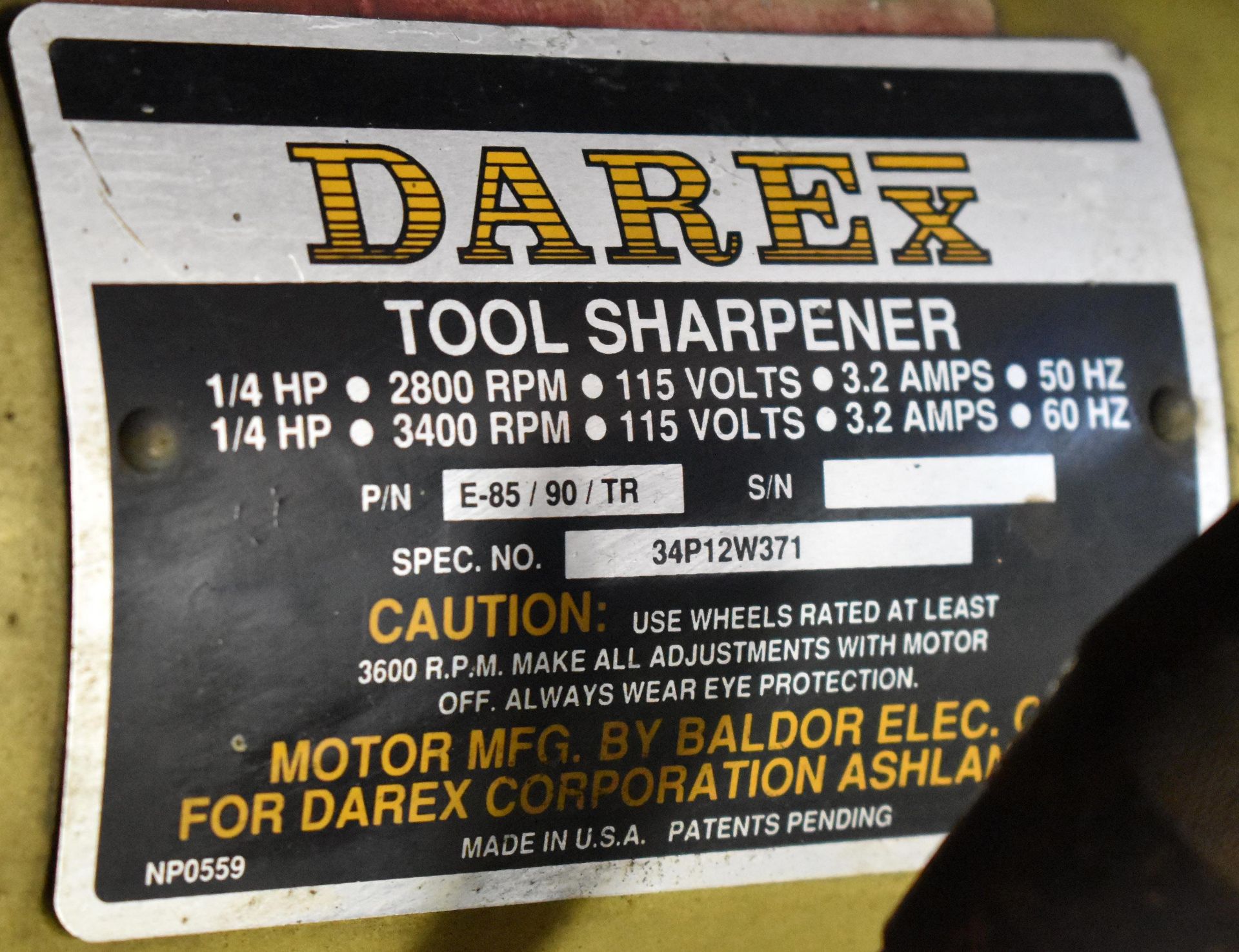 DAREX E-85/90/TR TOOL SHARPENER, S/N: N/A - Image 2 of 2