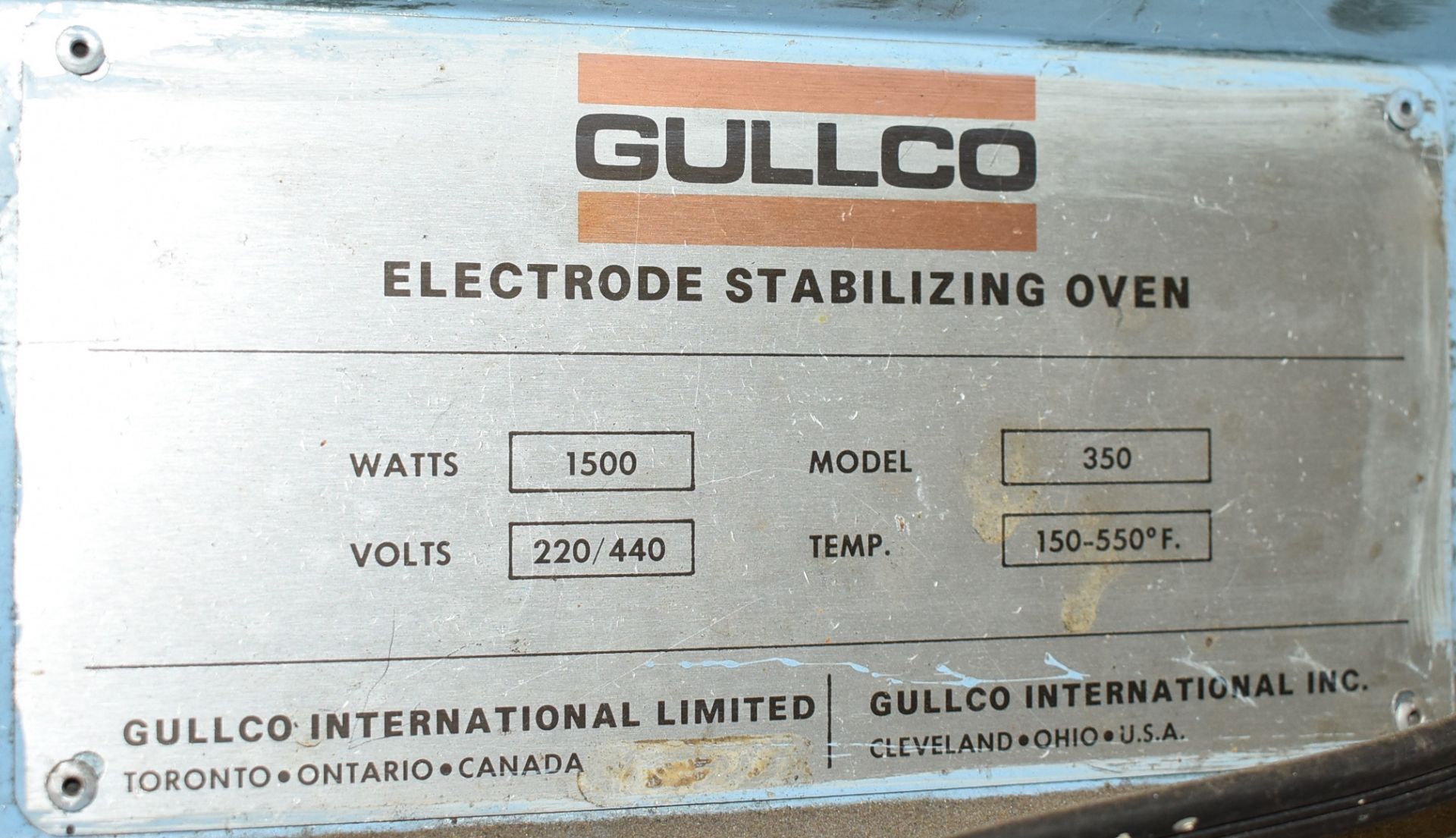 GULLCO MODEL 350 ELECTRODE STABILIZING OVEN WITH 550 DEG. F. MAX. TEMPERATURE, S/N: S/N - Image 3 of 3